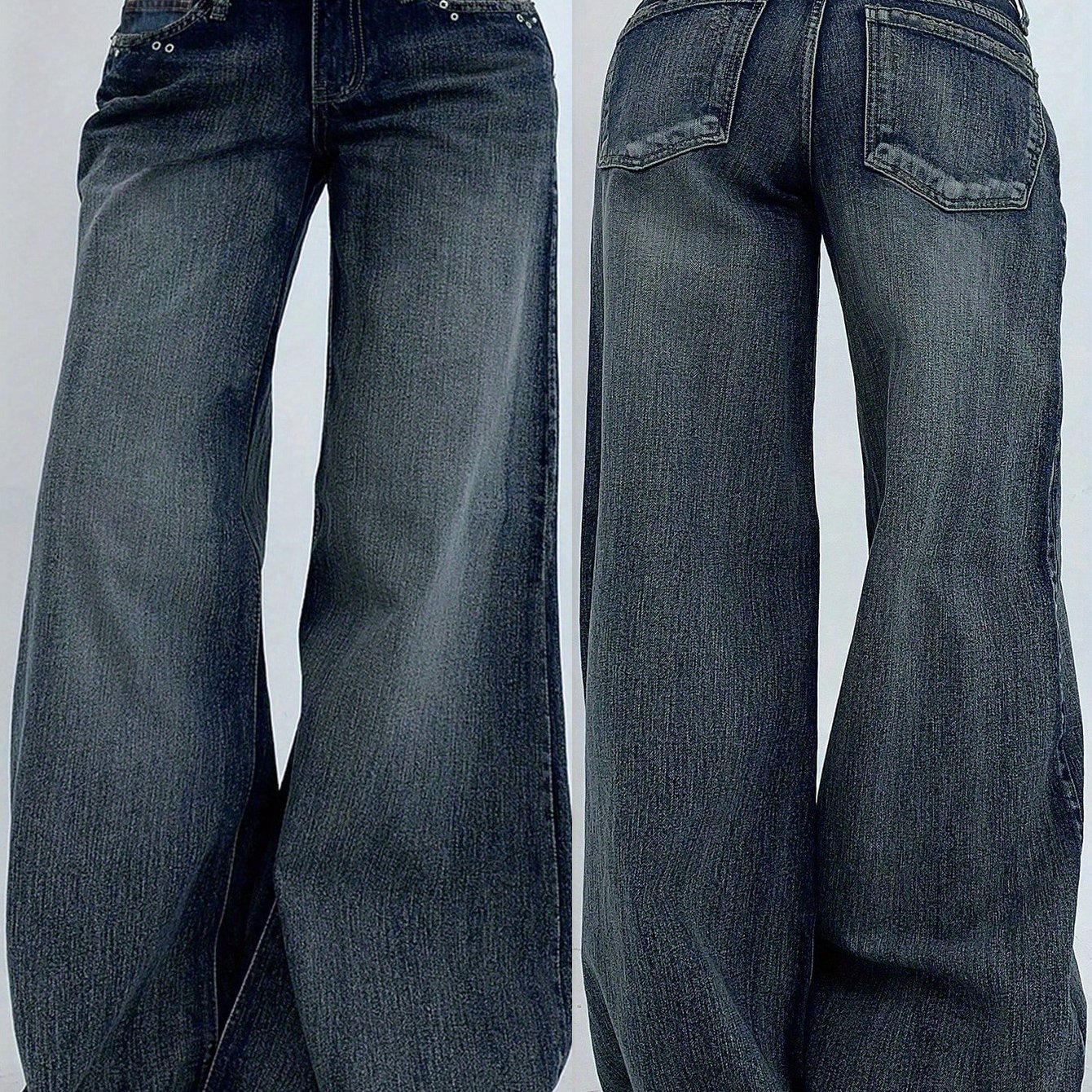 Image of Women's, Trend, Fashion Washed Denim Trousers Stretchy Wide-leg Denim Trousers