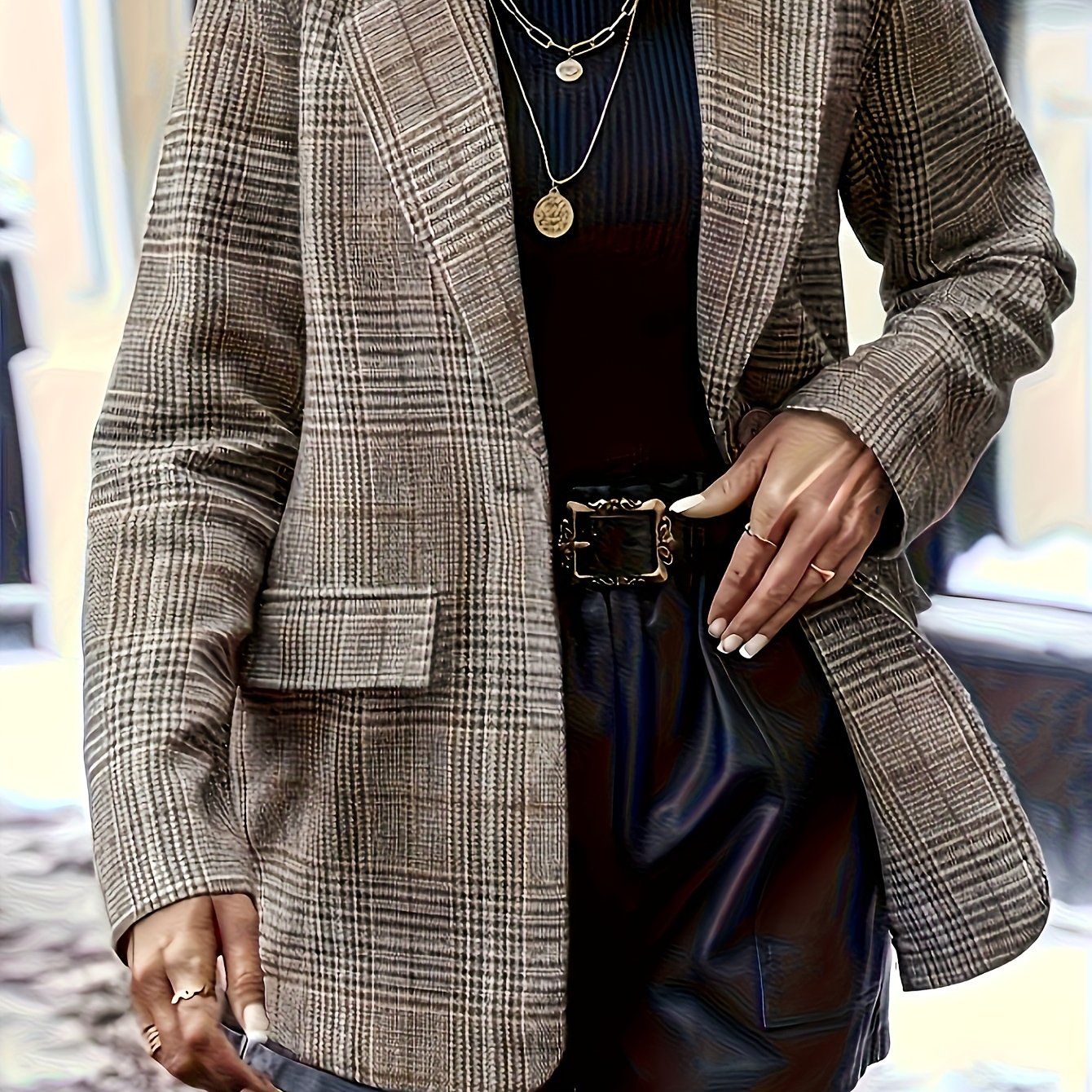 TEMU Giacca Elegante a Quadri con Bottoni Singoli per Donna, Abbigliamento Casual da Ufficio e Pendolari Caldo per -Inverno
