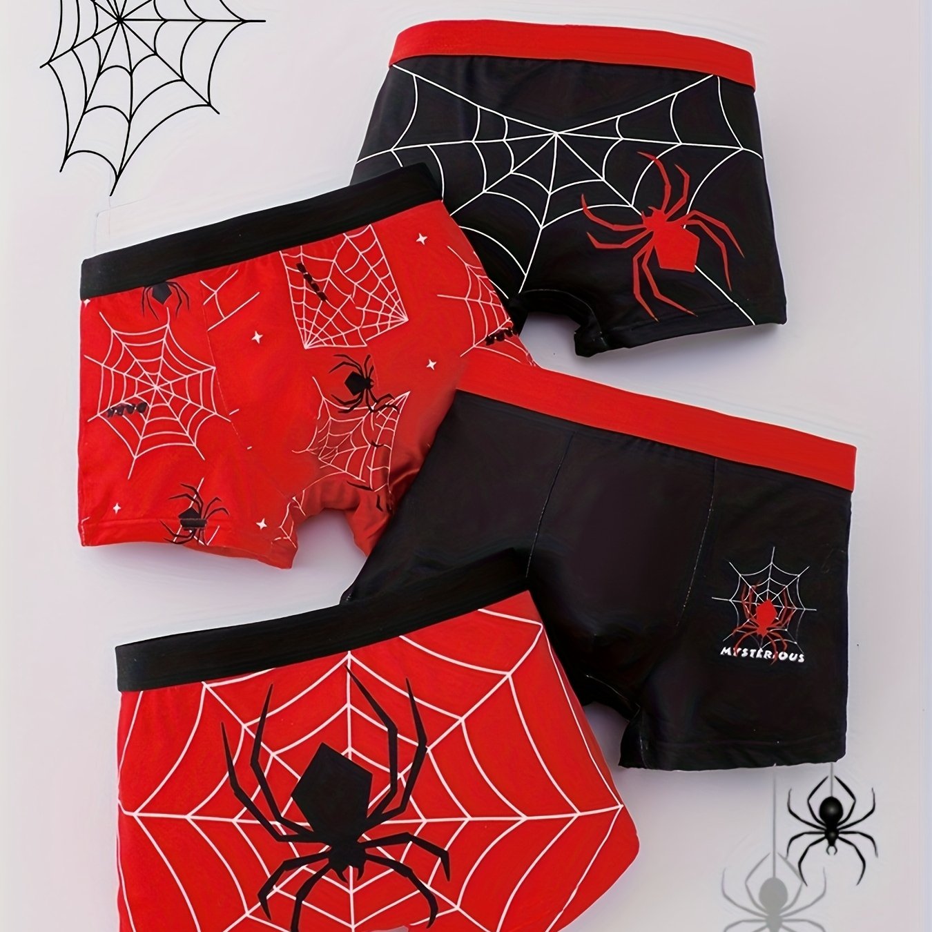 E-shop Top Guagua 4-teiliges Jungen Strick Spider Print Lässige Locker Geschnittene Naht Shorts Rutschfest Ganzjahreskleidung
