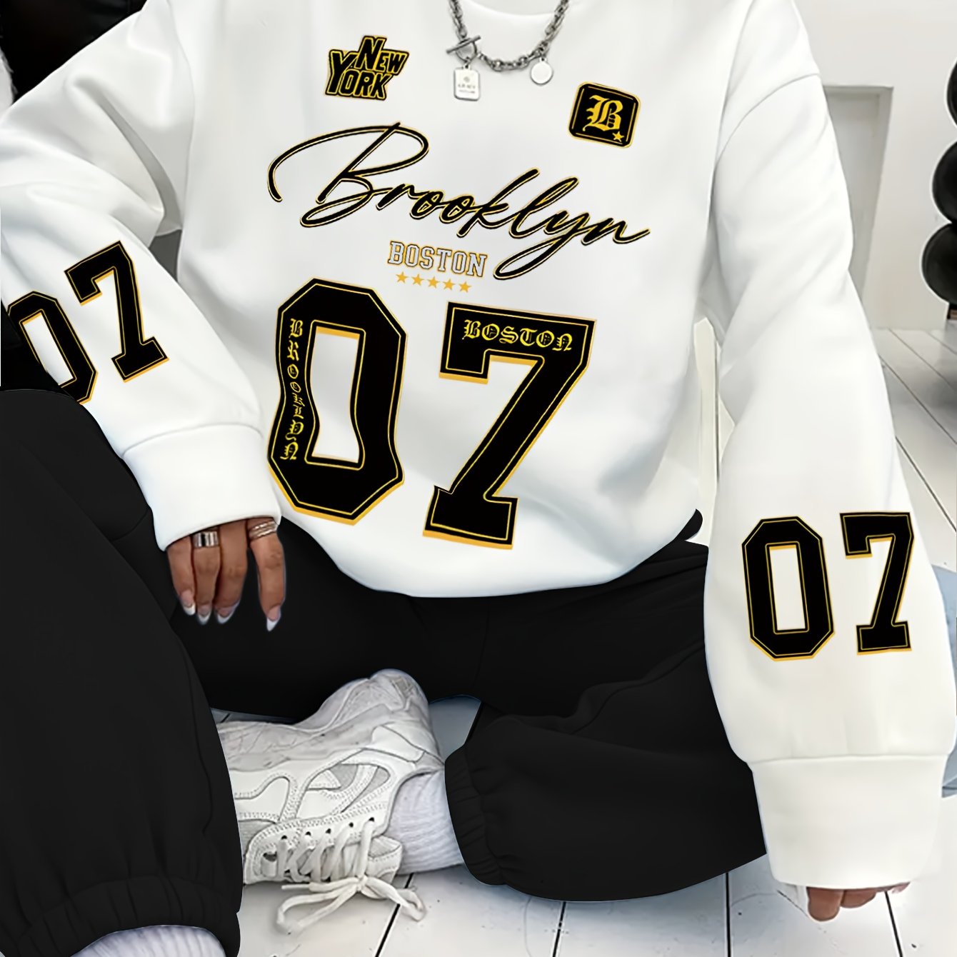 E-shop Langarm-Sweatshirt mit Grafikdruck Rundhalsausschnitt für Herbst Winter, Damenbekleidung