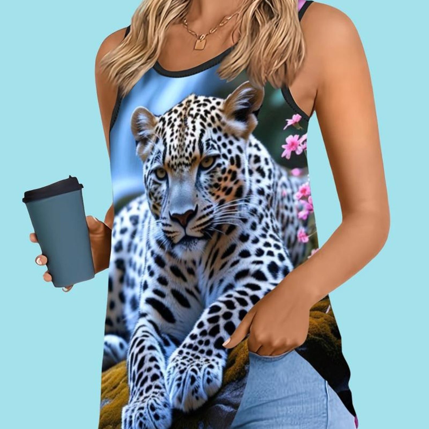 TEMU Women's Fashion Leopard Print Vest, Polyester Material, Mixed Color, Multiple Specifications , Stylish Design, Suitable For Daily Wear/outdoor,