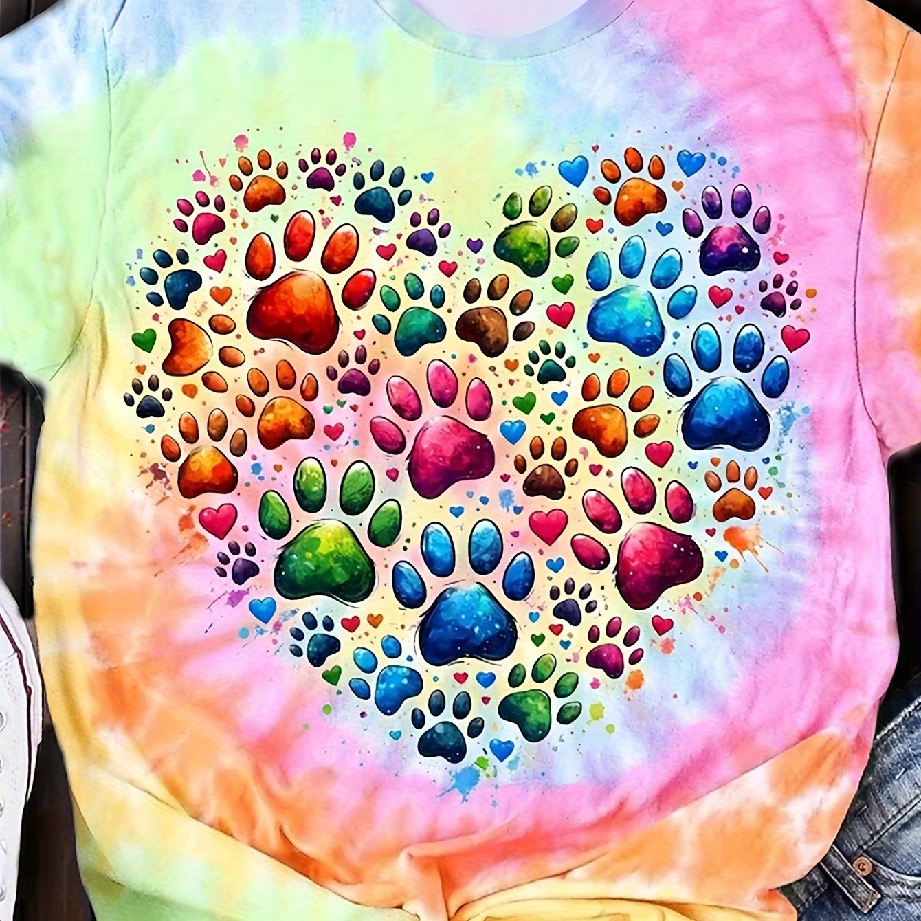 TEMU Plus Size Women's Casual Elegant Round Neck T-shirt-bright Printed Tie-dye Design, Soft And Breathable Fabric, Loose Design Machine Washable