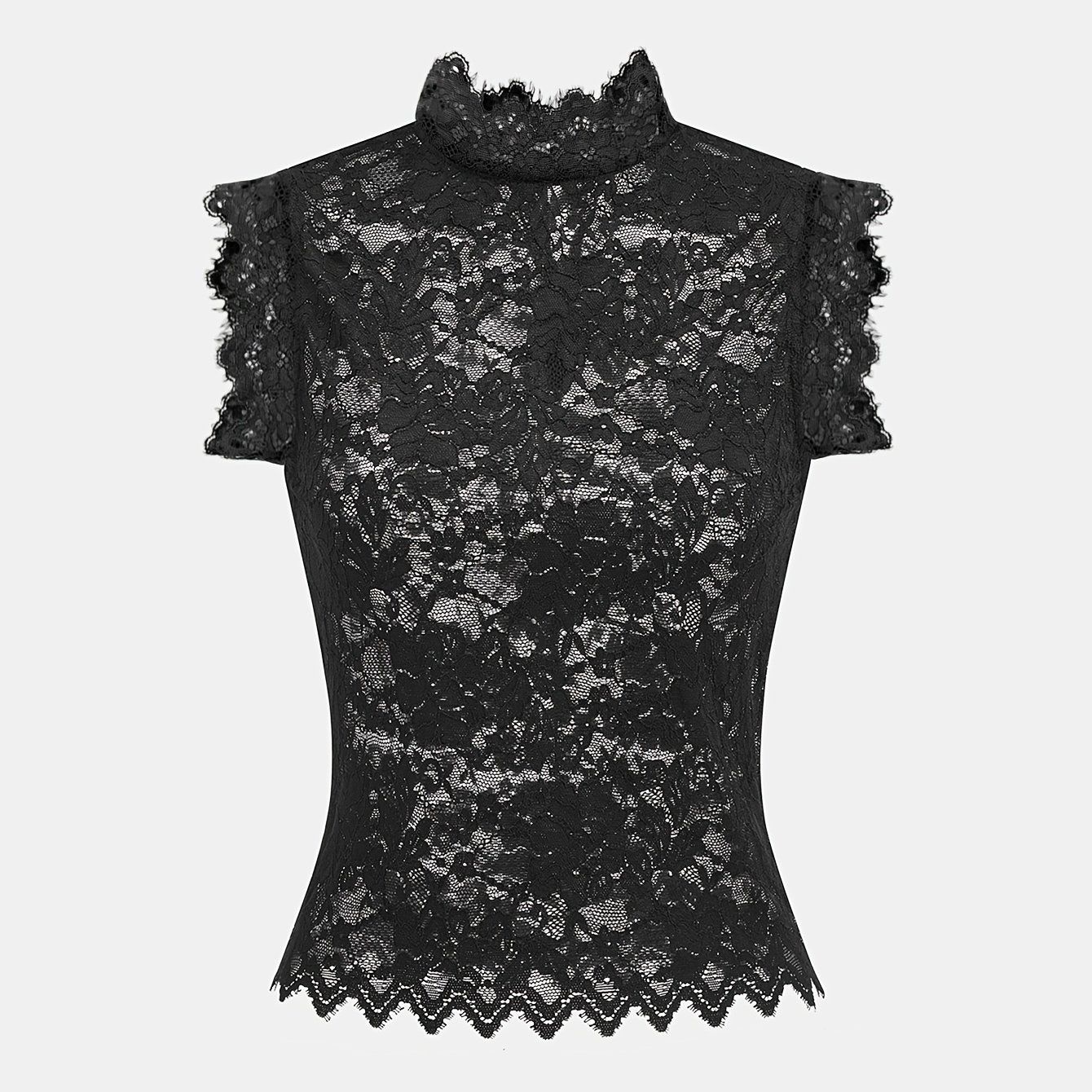 TEMU Women's Mature Elegant Semi-high Neck Sleeveless Sheer Floral Lace Tank Top, Fashionable Versatile Slim-fit Sexy Hollow-out Stylish Inner Wear