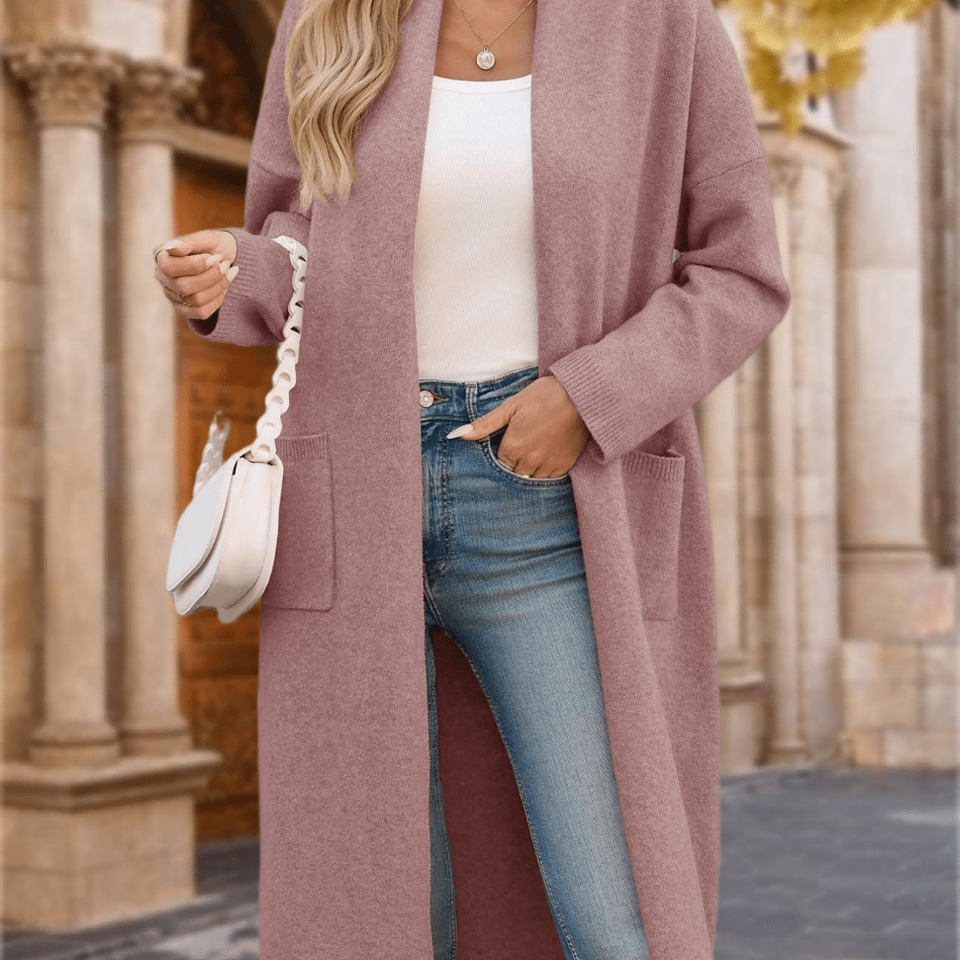 Casual Oversized Cardigan For Women, Featuring Long Sleeves, An Open Front, Pockets, And Suitable For Autumn And Winter Wear