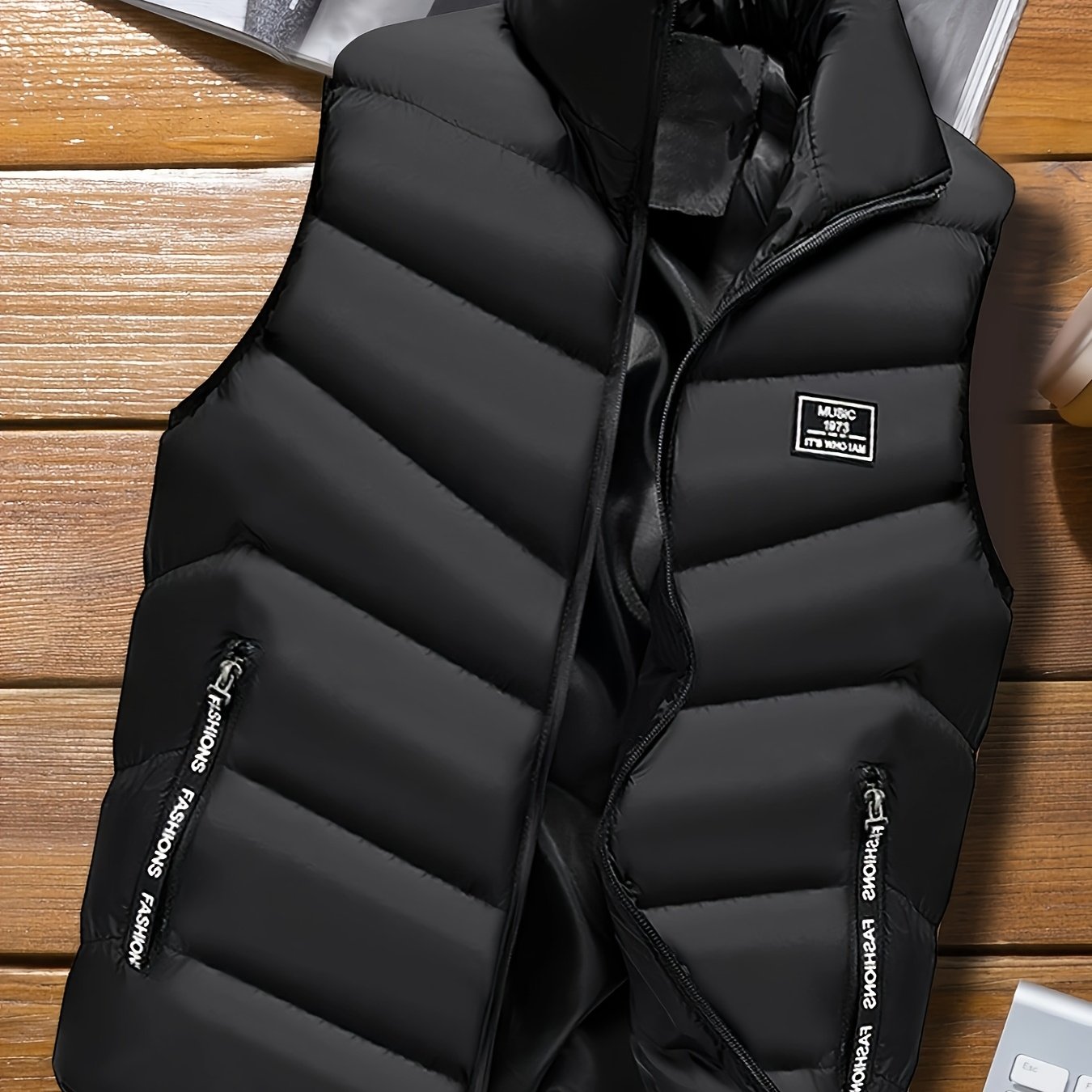 TEMU Men's Sleeveless Vest - Warm Zip-up Collar Jacket, Autumn And Winter, Made Of, Suitable For Fall, Cold-resistant