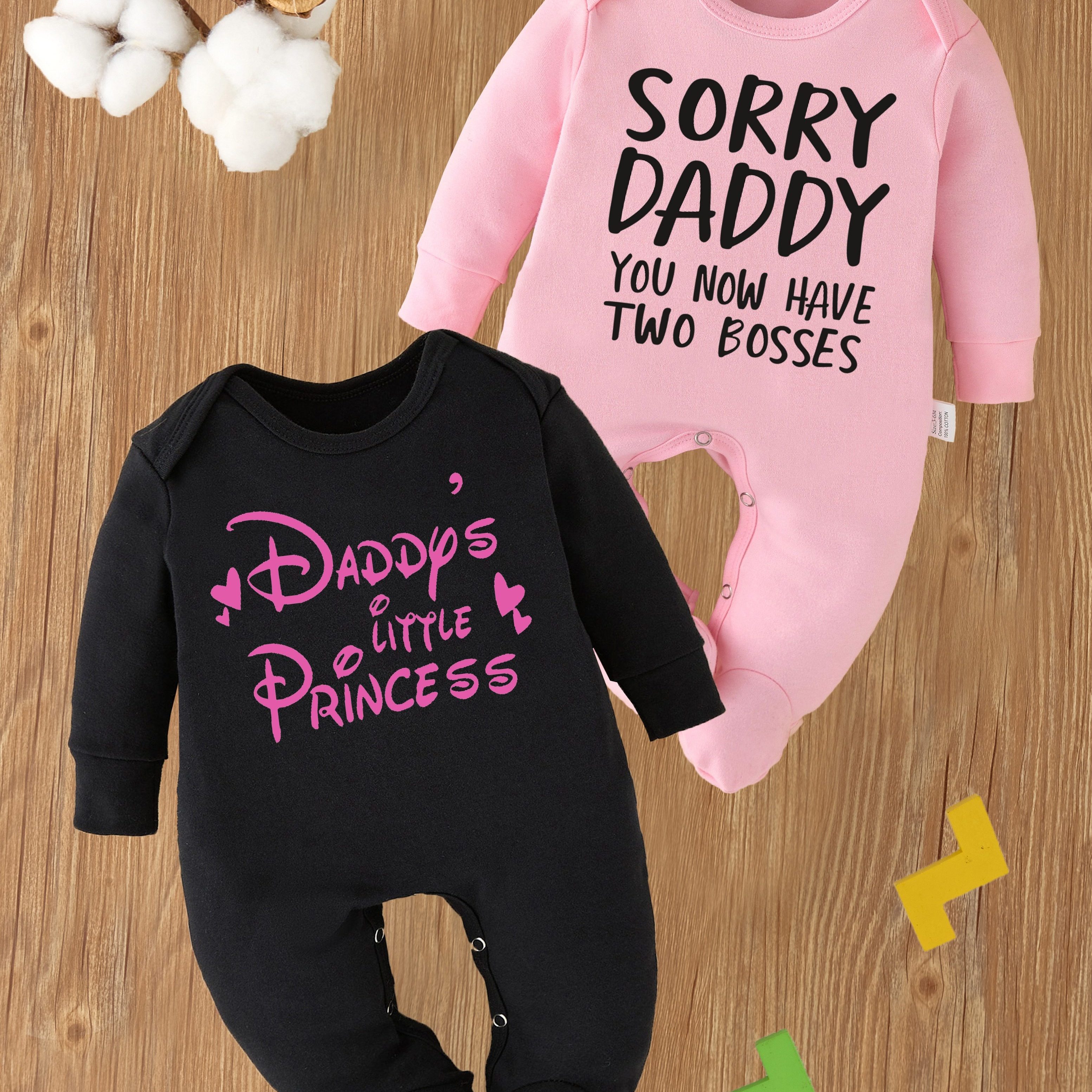 Image of 2pcs Set Daddy's Little Princess Letter Footed Romper Pure Elk Pattern Spring And Autumn Long-sleeved Jumpsuit Pregnancy Gift, For Outdoor