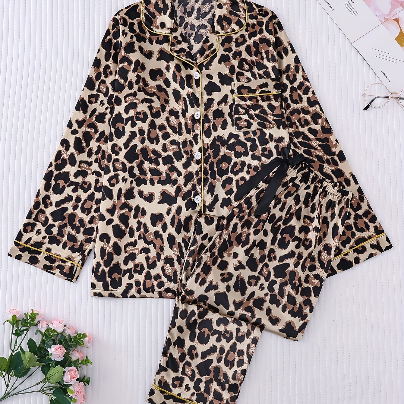 Girl's New Pajama Set, Simple And Comfortable For Spring And Autumn, Bright Colors, Long Sleeve And Pants, Two-piece Set, Wear, Cute And Stylish, Simple Button Design With Bow On Pants, For Teenager