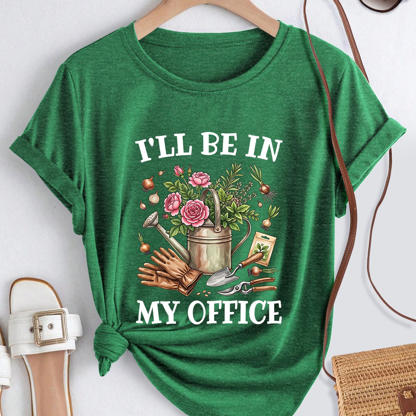 TEMU Women's Short Sleeve T-shirt, Gardening Tools Text Print New Women's Clothing, Comfortable Soft Round Neck Breathable Spring Summer Wear, Casual