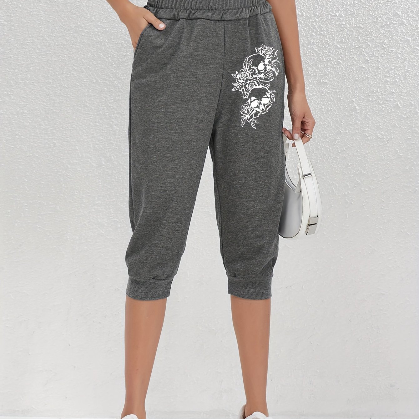 TEMU Casual Trousers With Letter Prints And An Elastic Waistband, Designed For Women