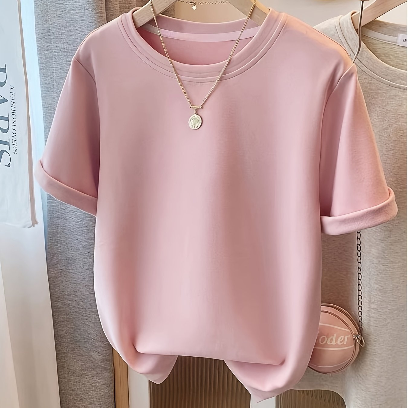 E-shop Frühlings-Sommer Einfaches Rundhals Mode Locker All-Match Casual Kurzarm T-Shirt Damen Oberteil
