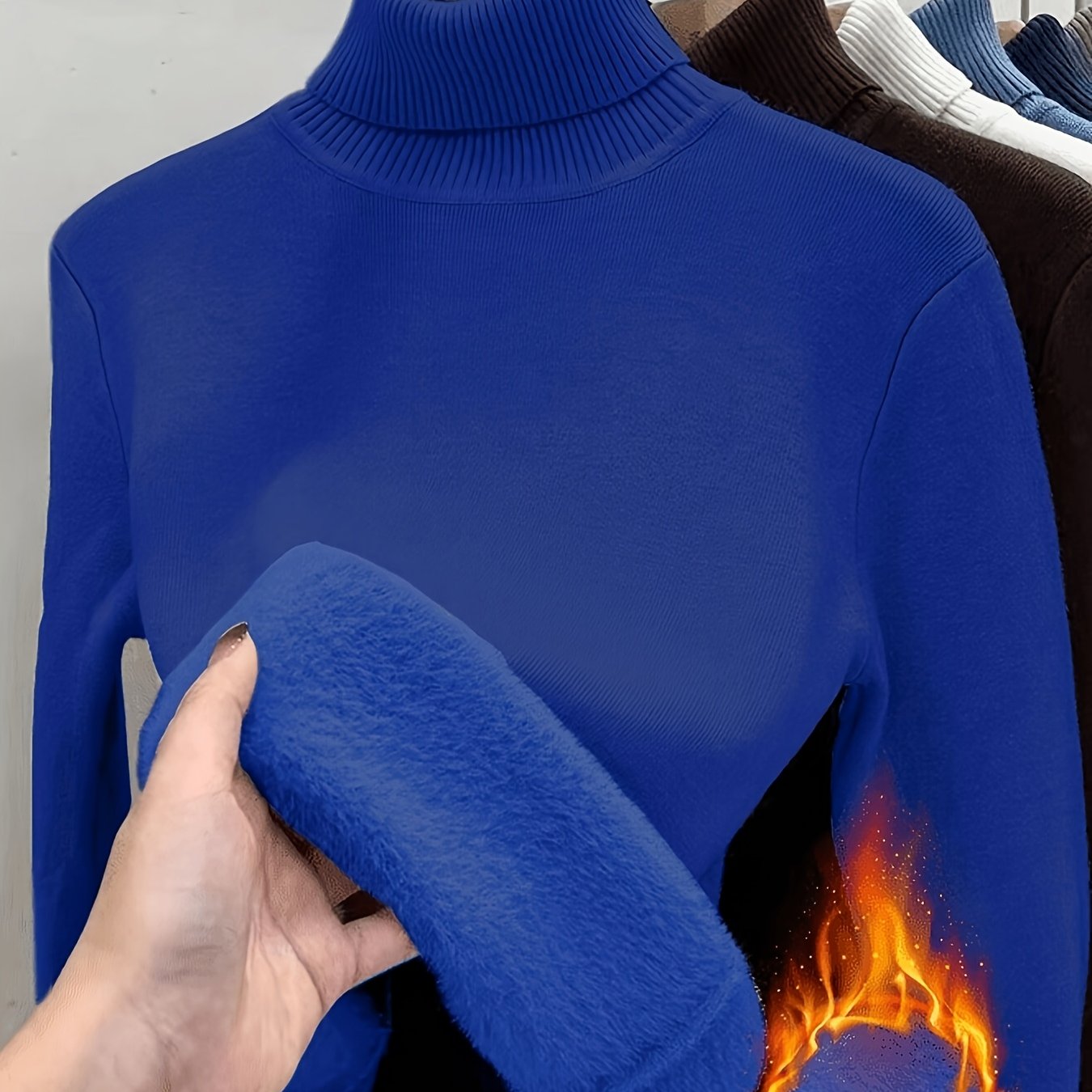 TEMU Women's Fleece-lined Sweater, High Neck, Thickened, Warm Top, Solid Color, Slim-fit Basic Layer Shirt, Extreme , Winter Pullover Top. Women's