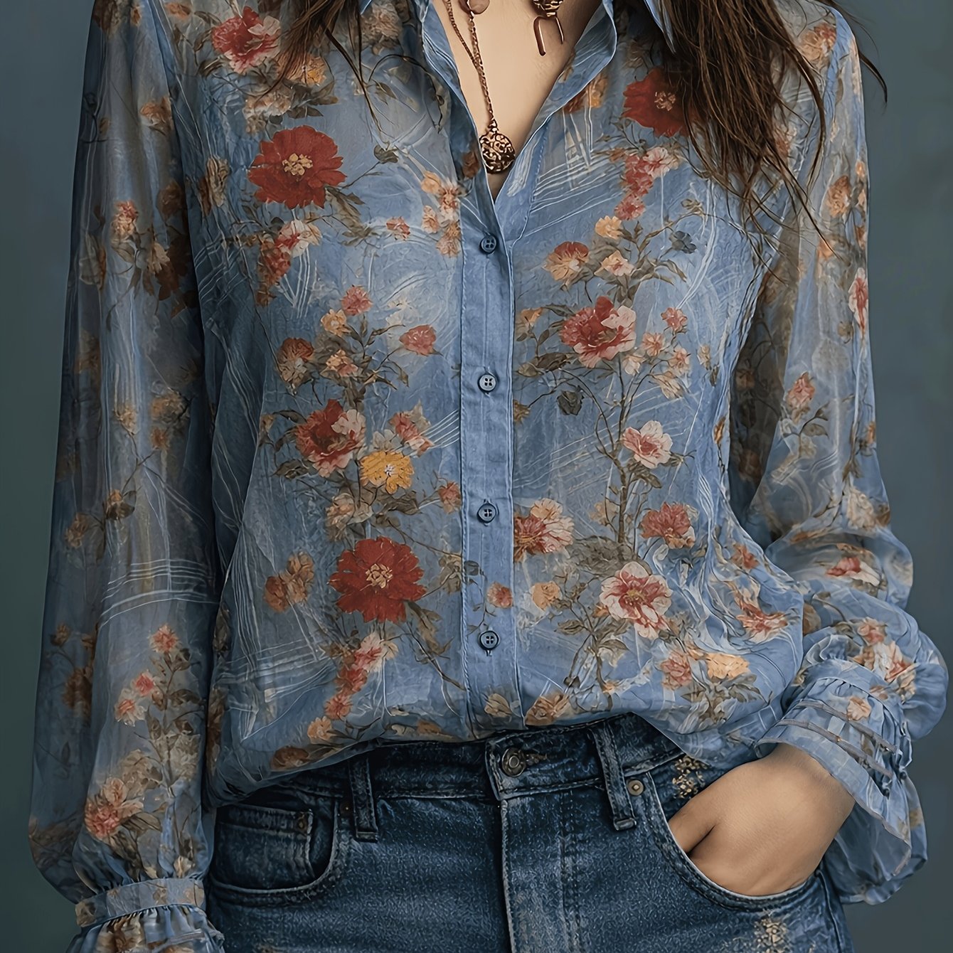 TEMU Plus Size - Ladies Fashion Printed Plus Size Shirt For Spring And Autumn