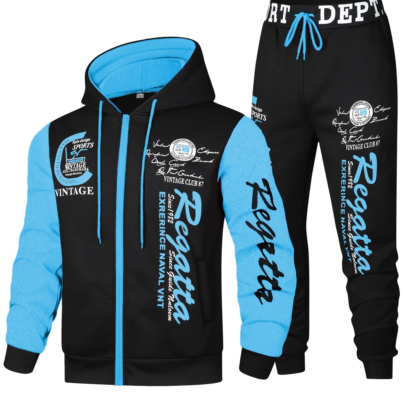 [xiang Longfei Obm] Casual Hat Set Men's Sports Hoodie And Sweatpants Set Letter Print Long Sleeves Suitable For Running And Outdoor Activities