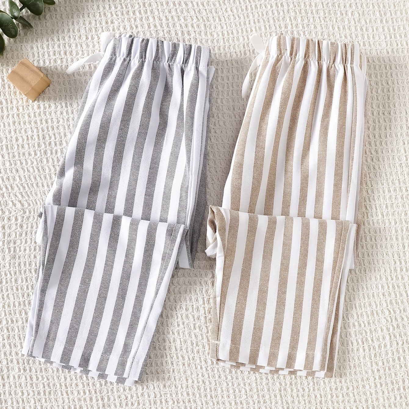 Image of 2pcs Boys' Versatile /autumn Trousers, Children's Striped Elastic Waist Pants, Infant & Toddler Outdoor Stylish Clothing, Perfect For Outdoor