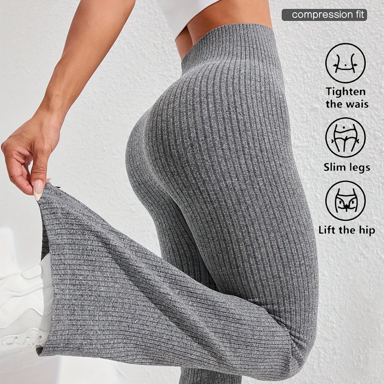 Image of 2026 Spring Summer Women's High Waist Tummy Control Slim Flare Pants, Textured Wide Ribbed Sports Pants, Fashion Casual Trousers For Fitness, Running And Daily Wear | Mega