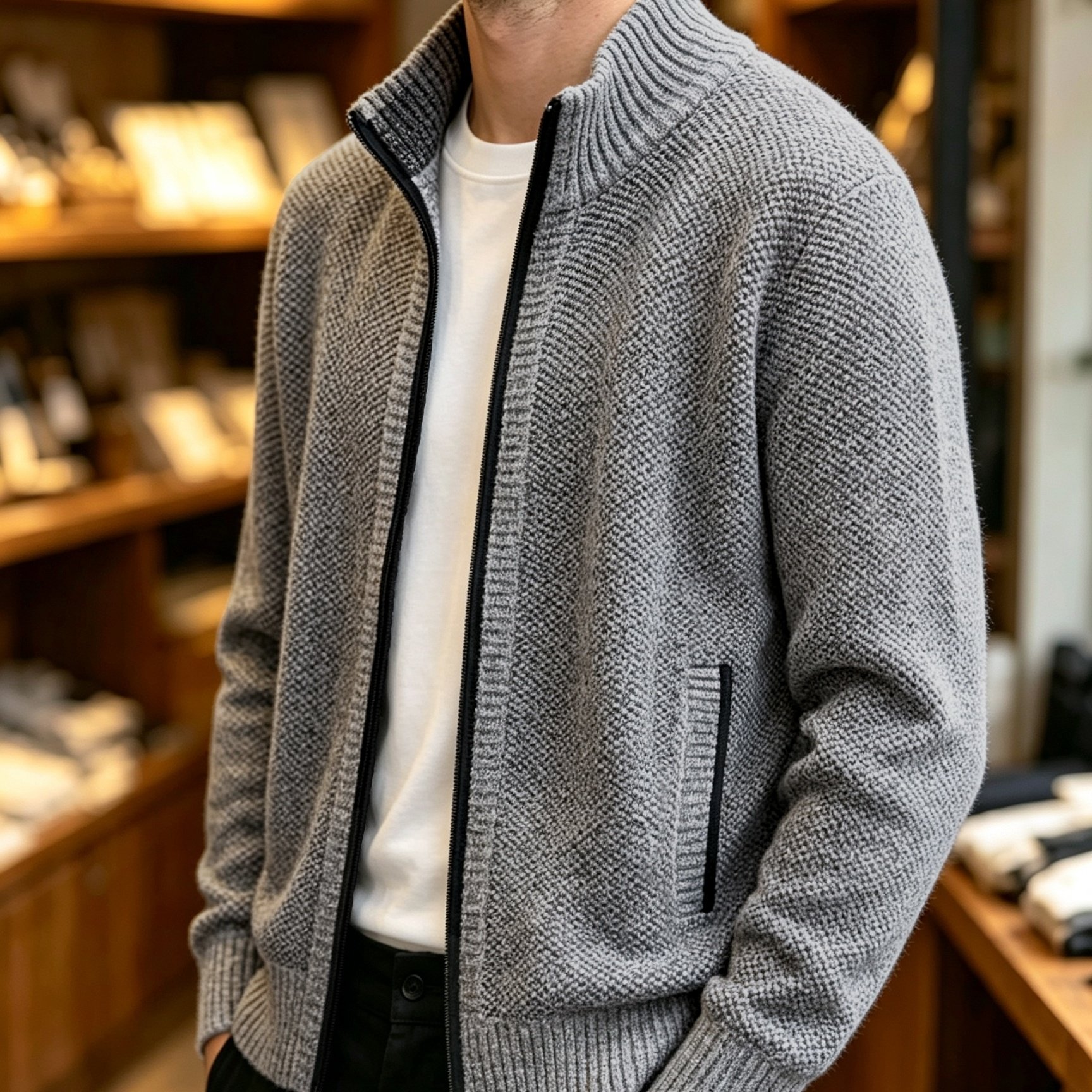 TEMU A Single Men's Thick Knitted Sweater Jacket, Made Of Soft And Plush Fabric To And Comfortable, Easy To Match For Daily Commuting And Leisure.
