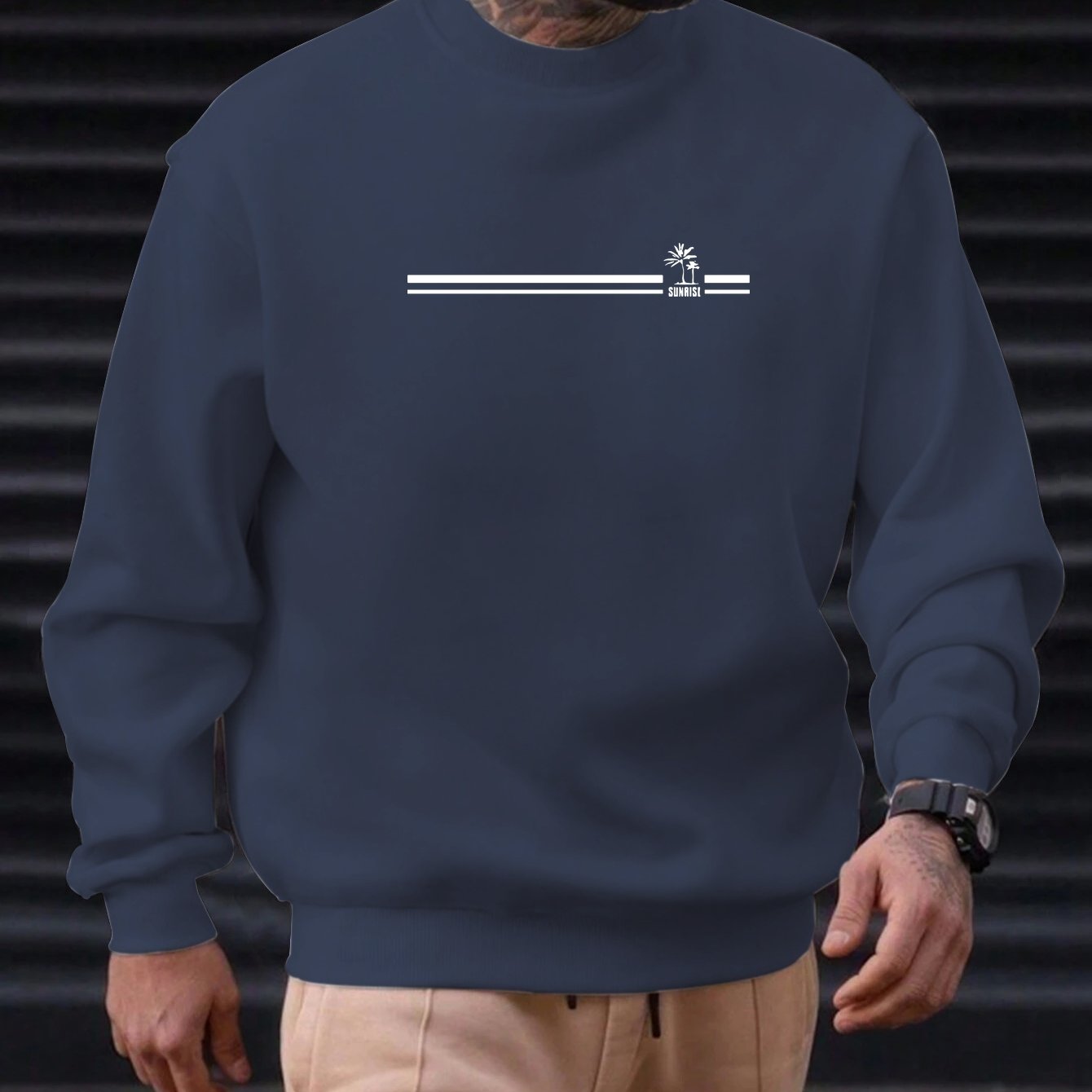 TEMU Men's Palm Tree Pattern Casual Round Neck Sweatshirt
