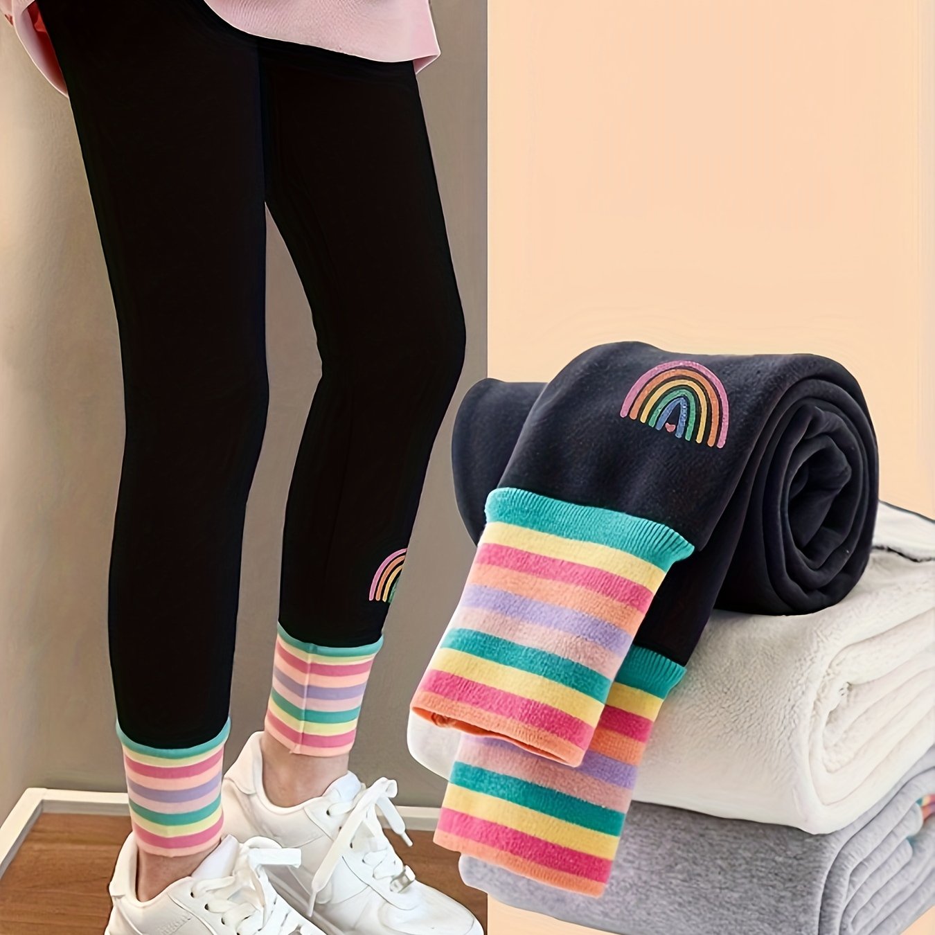 Image of Girls' -lined Thickened Leggings For Winter, Outerwear For Autumn/winter, Children's Thermal Pants, Middle/big Kids' -one Pants