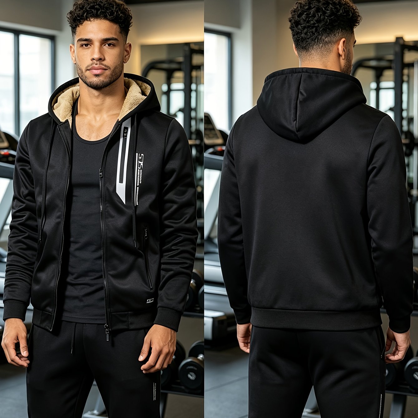 TEMU Men's Winter -lined Thick Warm Hoodie Jacket, Athletic Zip-up Sweatshirt With Pockets
