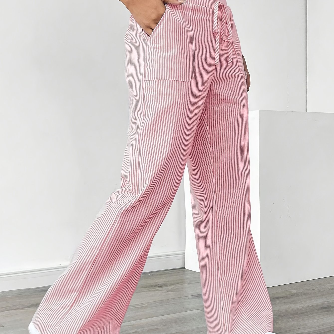 Image of Spring Summer New Women's Fashion Striped Straight Trousers With Pockets All-match 's Pants Commuter Style Autumn Back-to- Wear