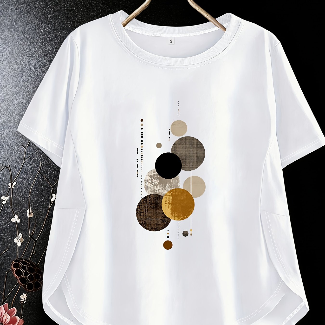 TEMU T-shirt à col rond pour femme avec imprimé de lettres | Manches courtes décontractées, respirant et pour , lavable en machine, idéal pour et