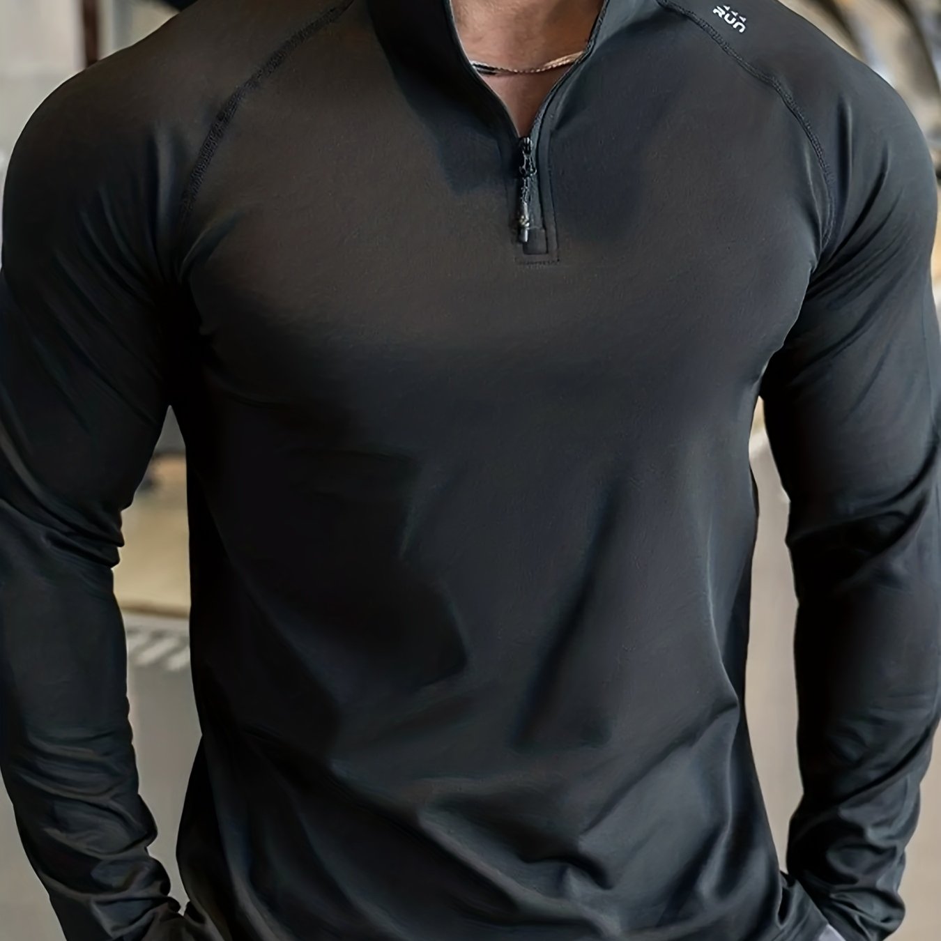 TEMU T-shirt à manches longues doublé fin pour homme, vêtement d'automne-hiver, col , coupe ajustée, chaud, et respirant, pull à demi-zip pour de