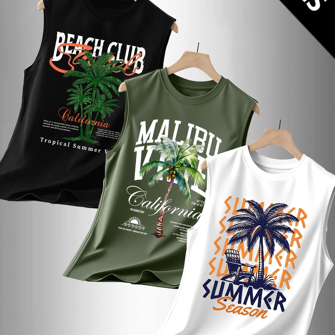 TEMU Men's Casual Sleeveless Sports Tank Top 3pcs Set