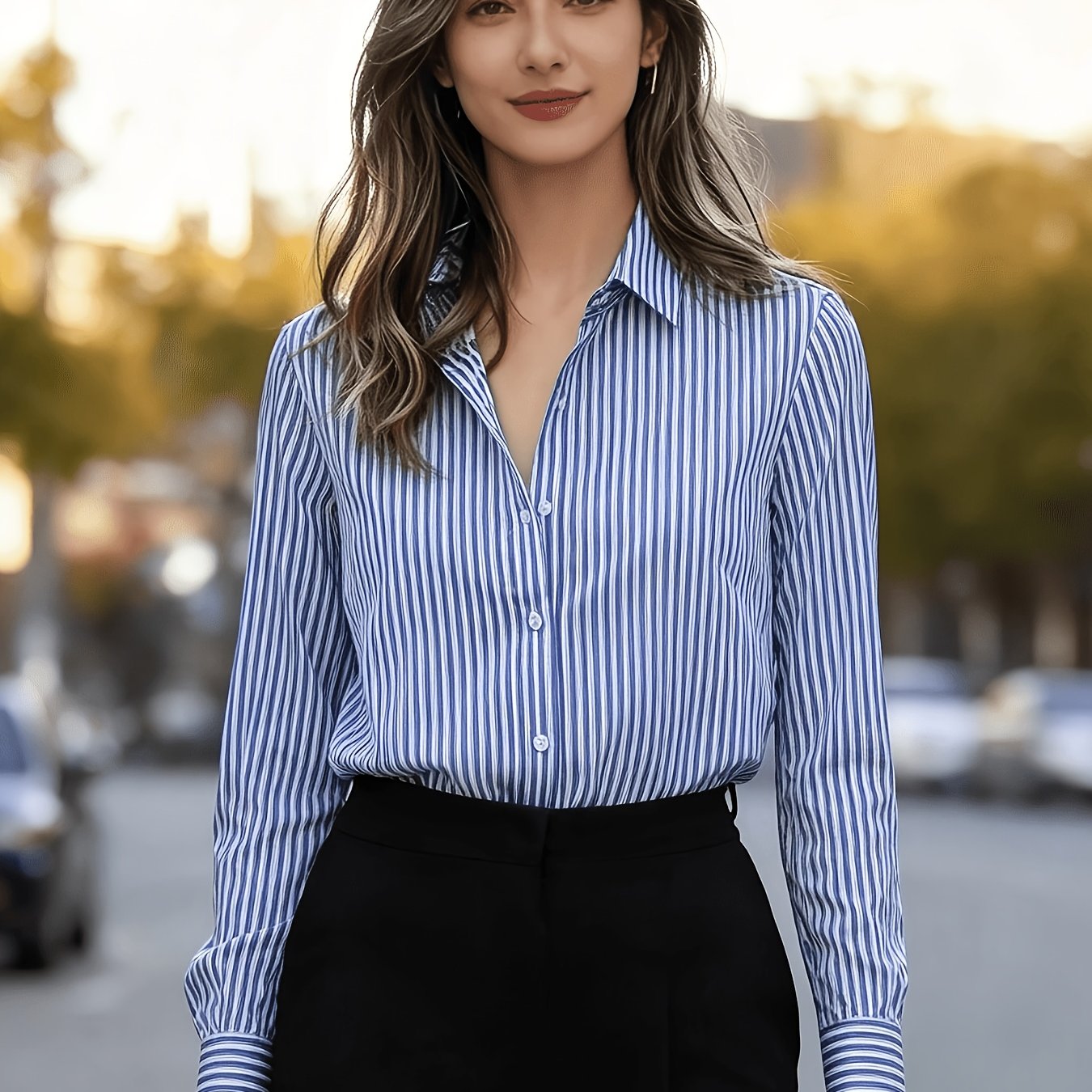 TEMU Chemise à manches longues pour femmes, style européen, , , , à rayures, ample, polyvalente, idéale pour les quotidiens