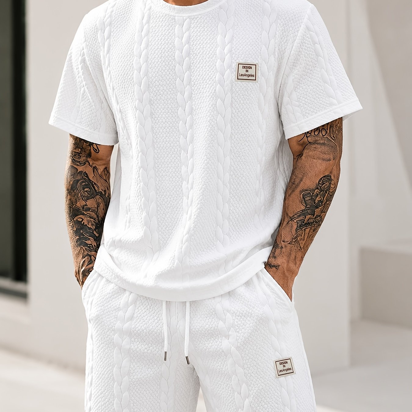 TEMU Men's Sports And Casual Wear Set, Suitable For Outdoor Sports, Fishing, Work, And Daily Life, Includes A T-shirt And Shorts. Features A Round