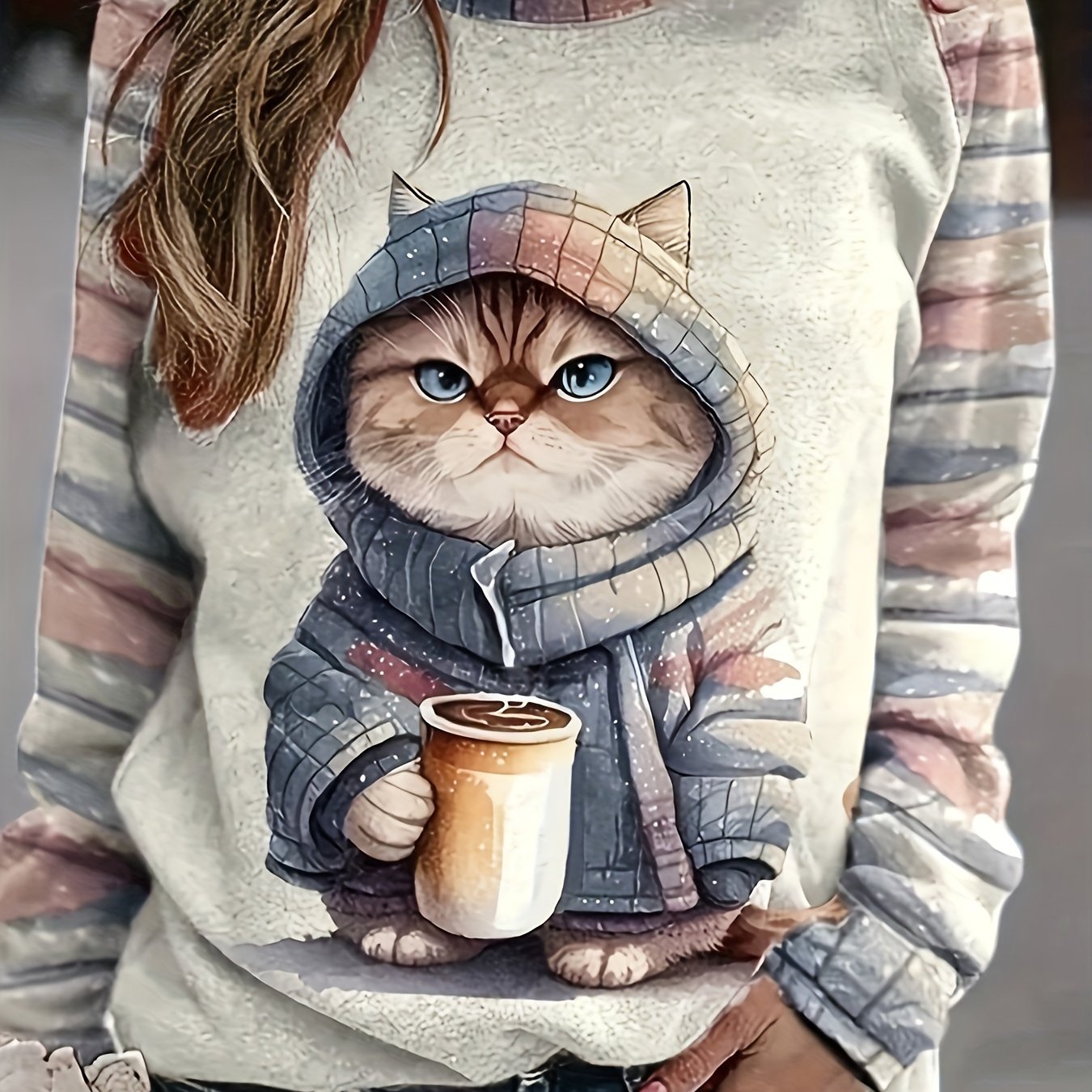 TEMU Kitten Neck Sweatshirt, Casual Long Sleeve Drop Shoulder Sweatshirt, Women's Clothing