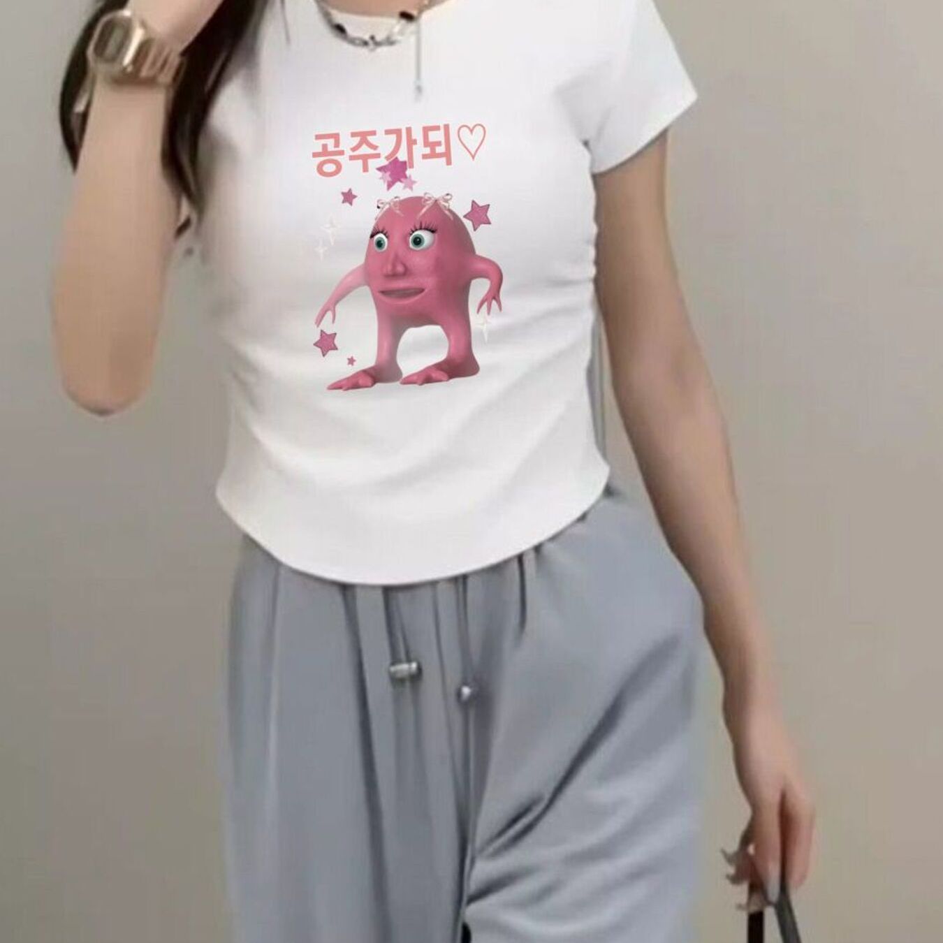 TEMU 여성 허리 선물링 탄성 티셔츠 주제프 프린트 반팔 라운드넥 탑 티셔츠 패션 그래픽 티셔츠 부드럽고 통기성 좋은 여성 의류 티셔츠