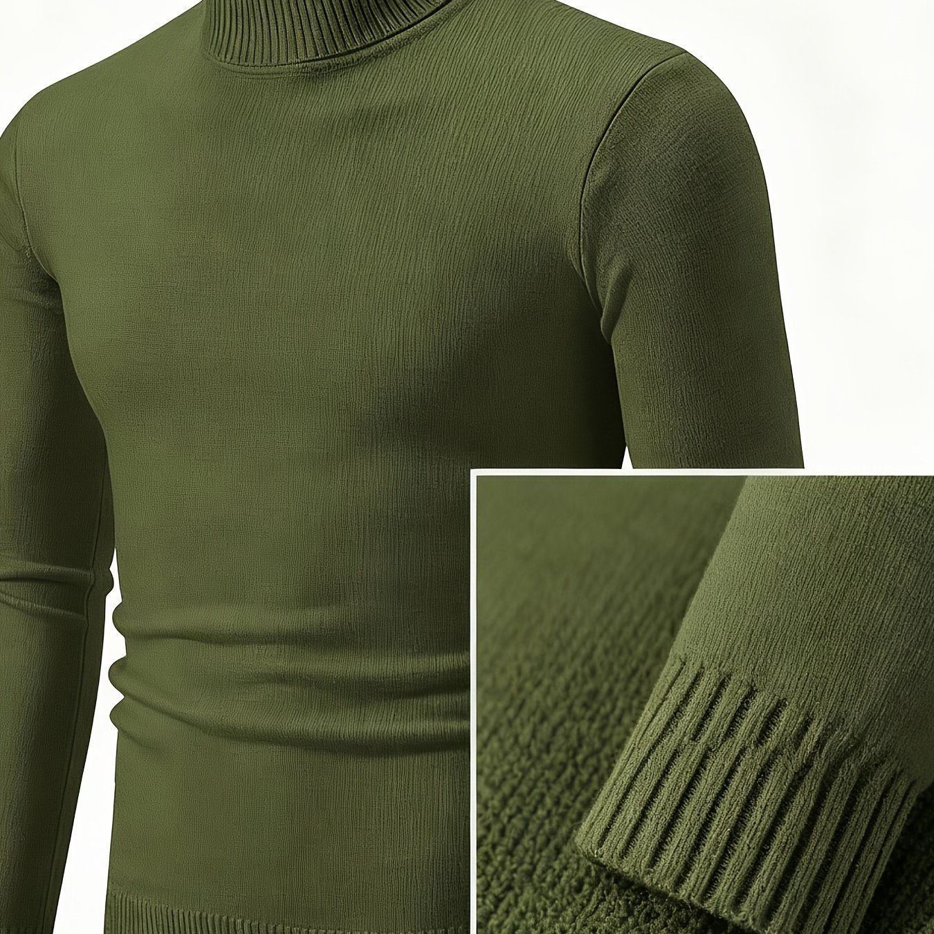 TEMU Men's Casual Solid Color High Neck Sweater - Autumn And Winter Knitted Long Sleeve Pullover, Regular Fit Versatile Top, Classic Collar Design,