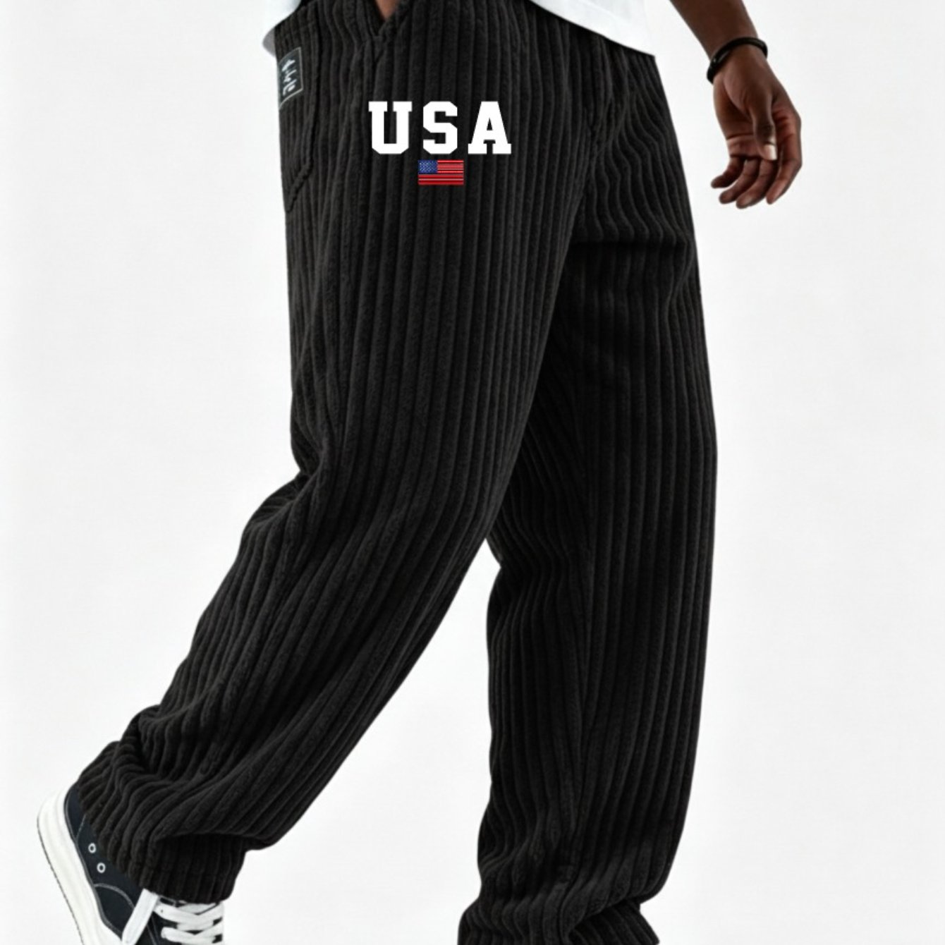 2026 New Corduroy Pants, Men's Loose Straight Leg Trousers, Printed Logo, Fall Winter Thick Warm Casual Pants