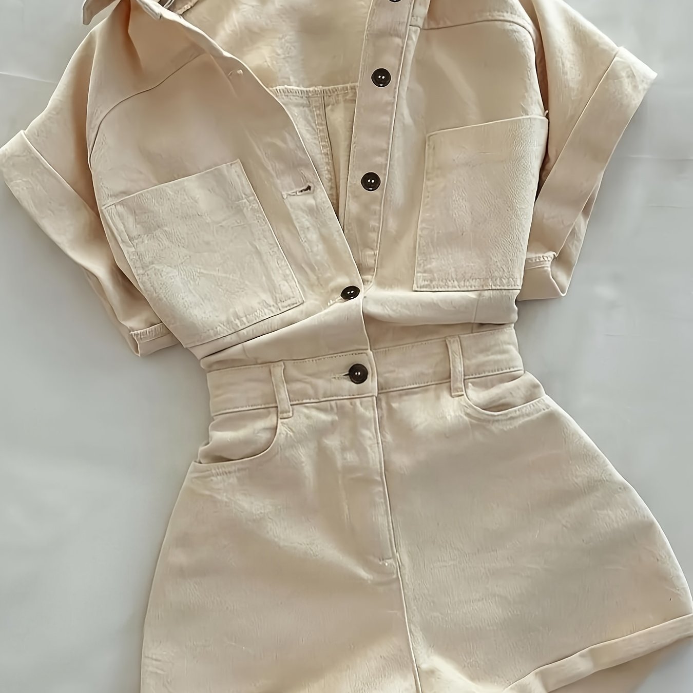 TEMU Spring/autumn Women's Casual Short Sleeve Jumpshort, Tapered Waist Casual Jumpsuit