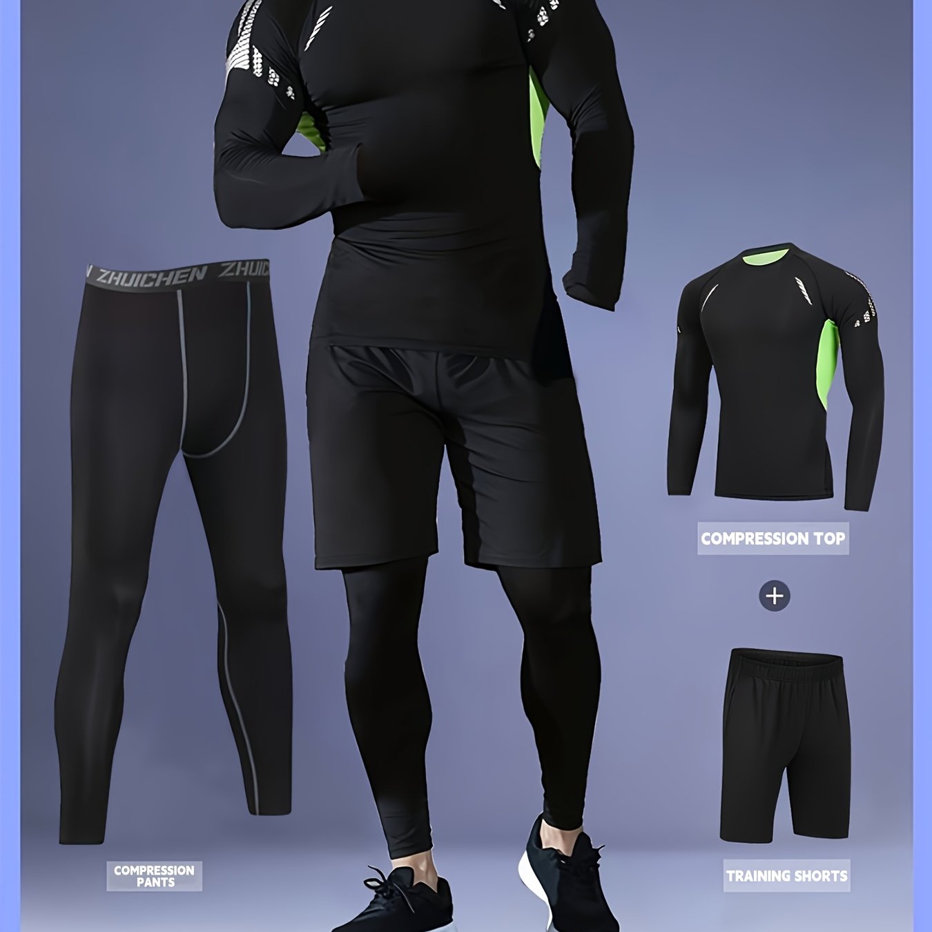 TEMU 3pcs Men's Quick-drying Compressionsports, Suit Summer Gym Running Training Clothes, High Elastic Breathable Morning And Night Running Cycling