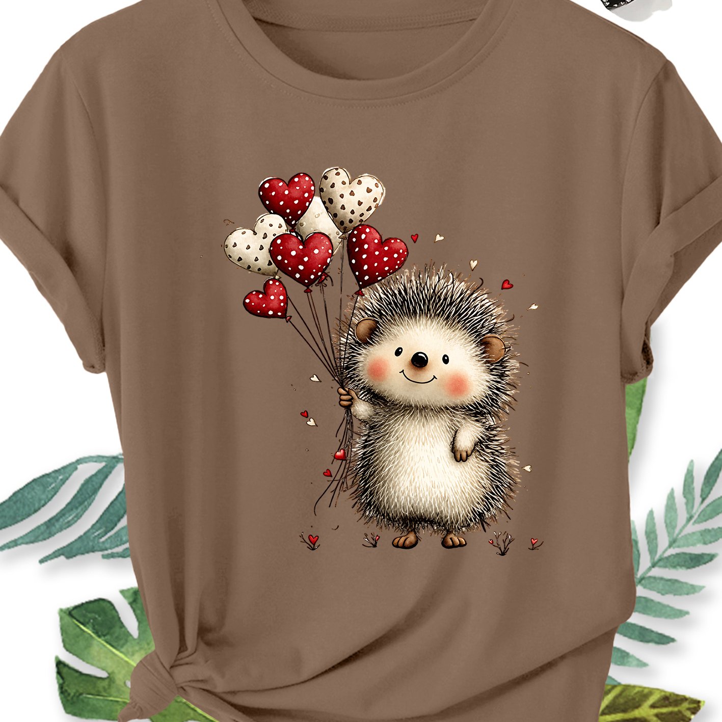 TEMU Women's Plus Size Short Sleeve Blouse-compatible Top With Hedgehog Print - Soft Breathable Round Neck Shirt Suitable For Commuting, Vacation &