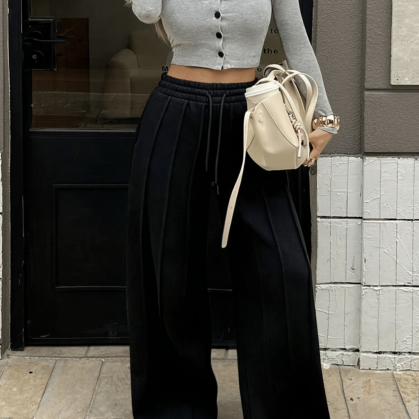TEMU New Casual Pants: Loose-fit, Versatile, Simple Drawstring Straight-leg Joggers - 1pc