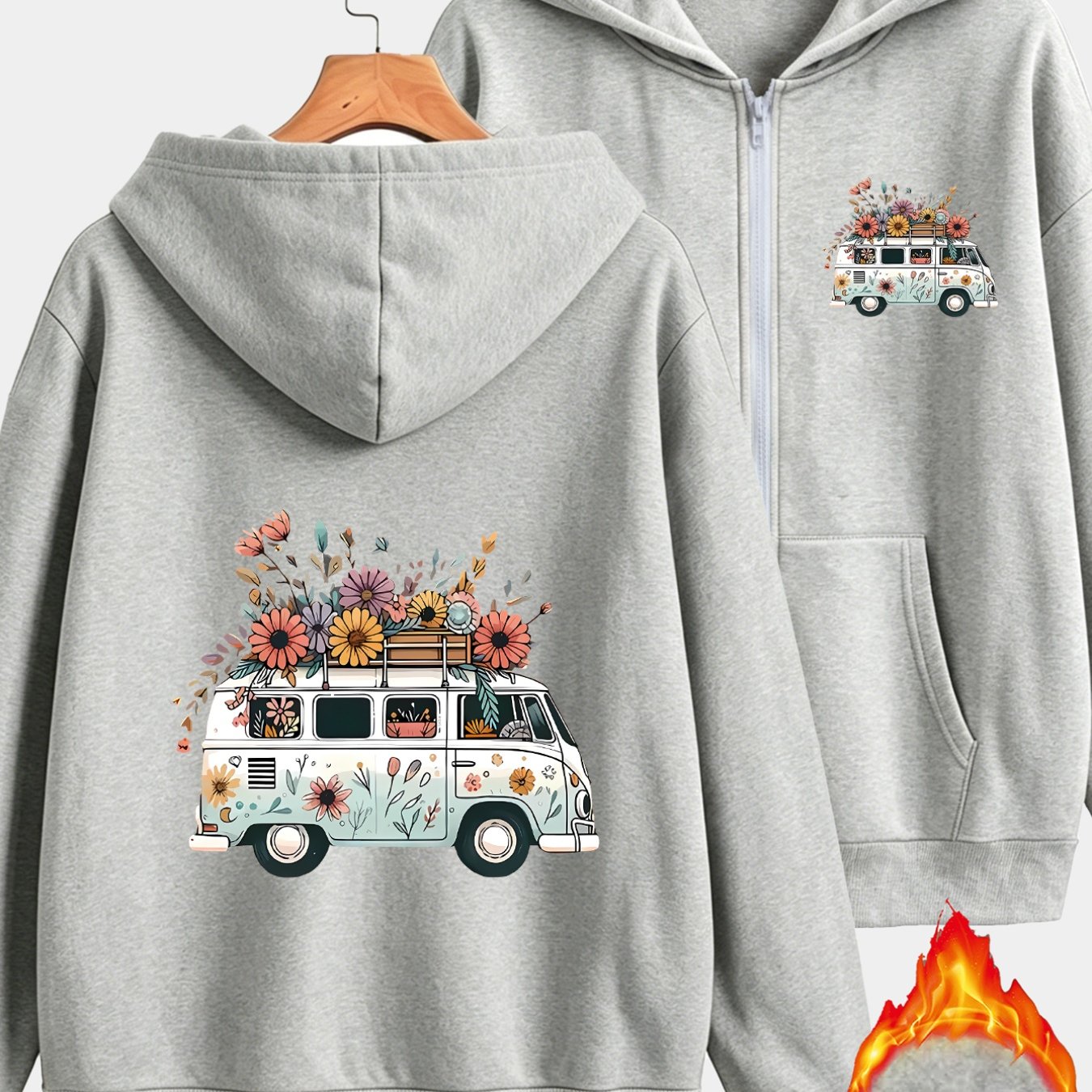 TEMU 1pc Decor Vintage Van Pattern Hooded Sweatshirt, Loose Fit Design, Stylish And Versatile, Suitable For Daily Casual Wear, Printed Women's
