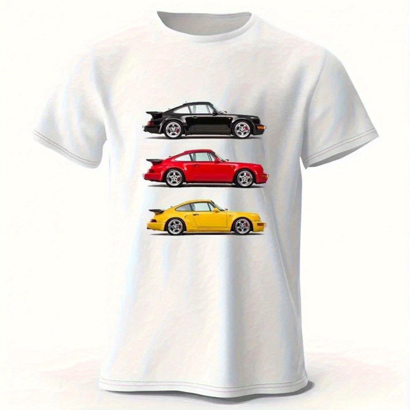 TEMU Racing Classic Pattern T-shirt, Short-sleeved Soft T-shirt, Comfortable Top For Summer, Harajuku Street Style Men's Clothing, For Car