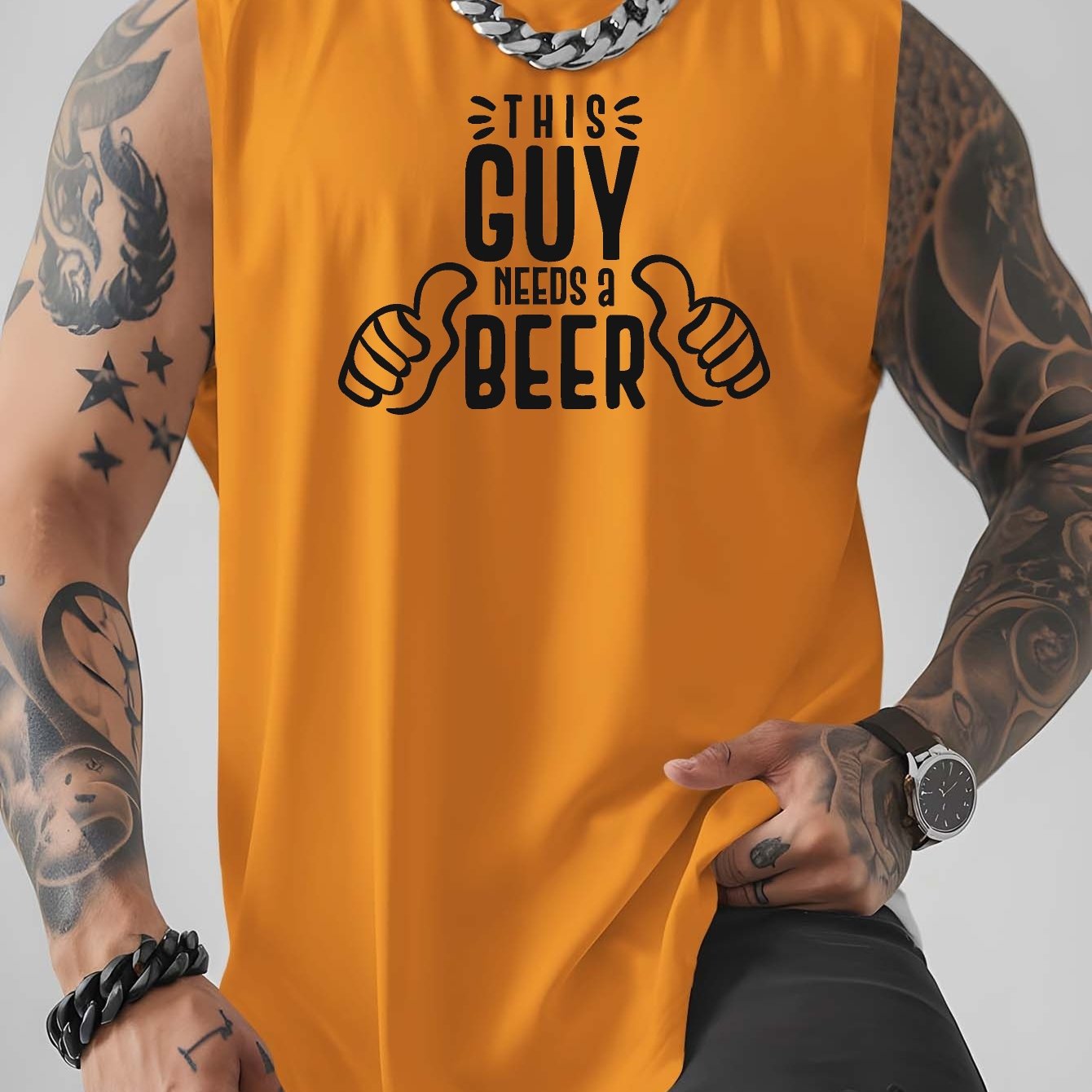 TEMU [print Design-not Textured] This Brother Needs A Cup Of Beer Men's Plus Size Loose Athletic Vest Summer Breathable Quick-dry Basketball Fitness