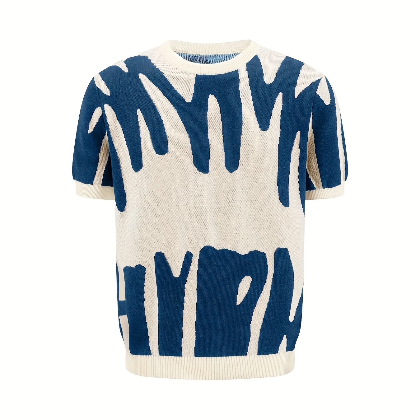 Image of 2025 's Casual Short Sleeve T-shirt - Summer Breathable Round Neck Letter Print Tee With Contrast Color , Regular Fit For Casual Attire