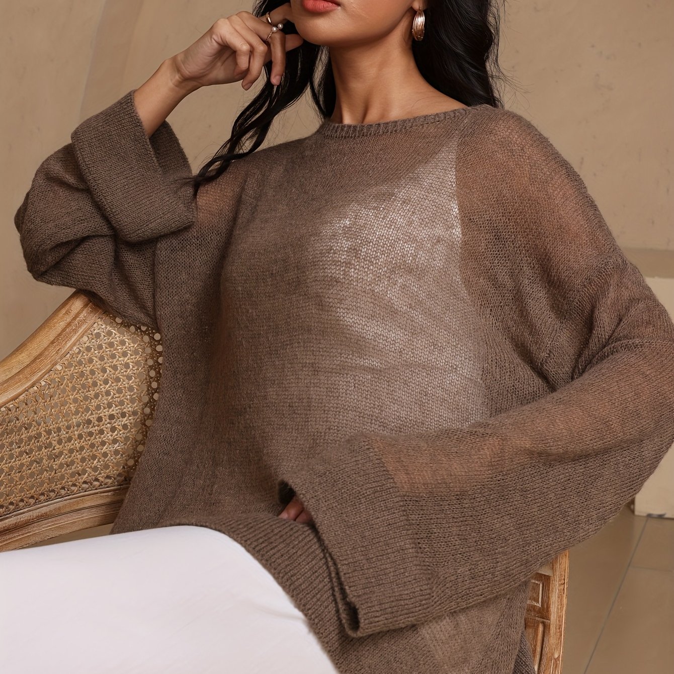 E-shop Damen Pullover, Lässiger Rundhals-Strickpullover mit Langarm, Urbaner Stil, Elegantes Damenoberteil für den - Niannian
