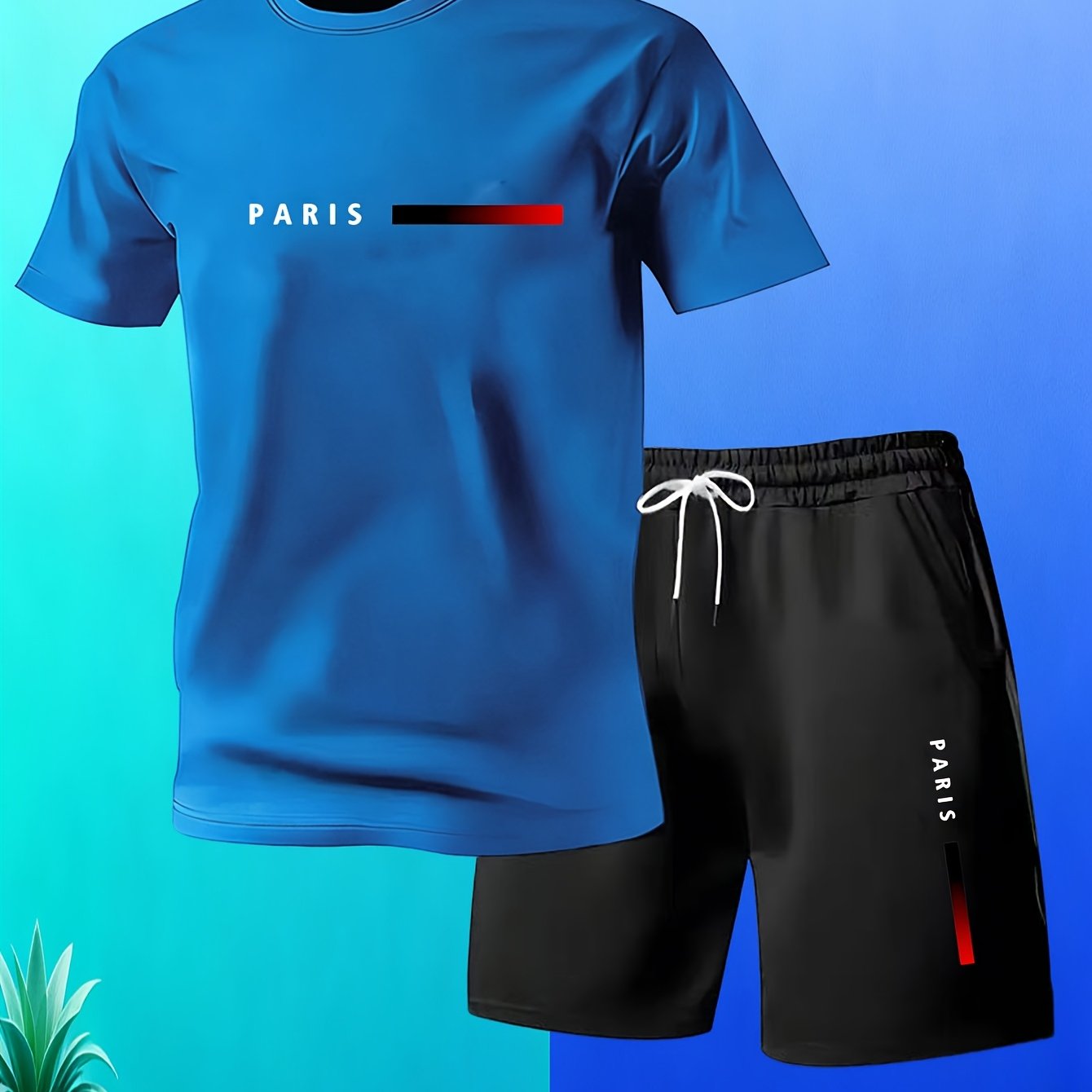 TEMU Men's Round Neck Print Short Sleeve T-shirt And Shorts Set Summer Mesh Breathable Trendy Fashion Casual Athletic Men's Clothing