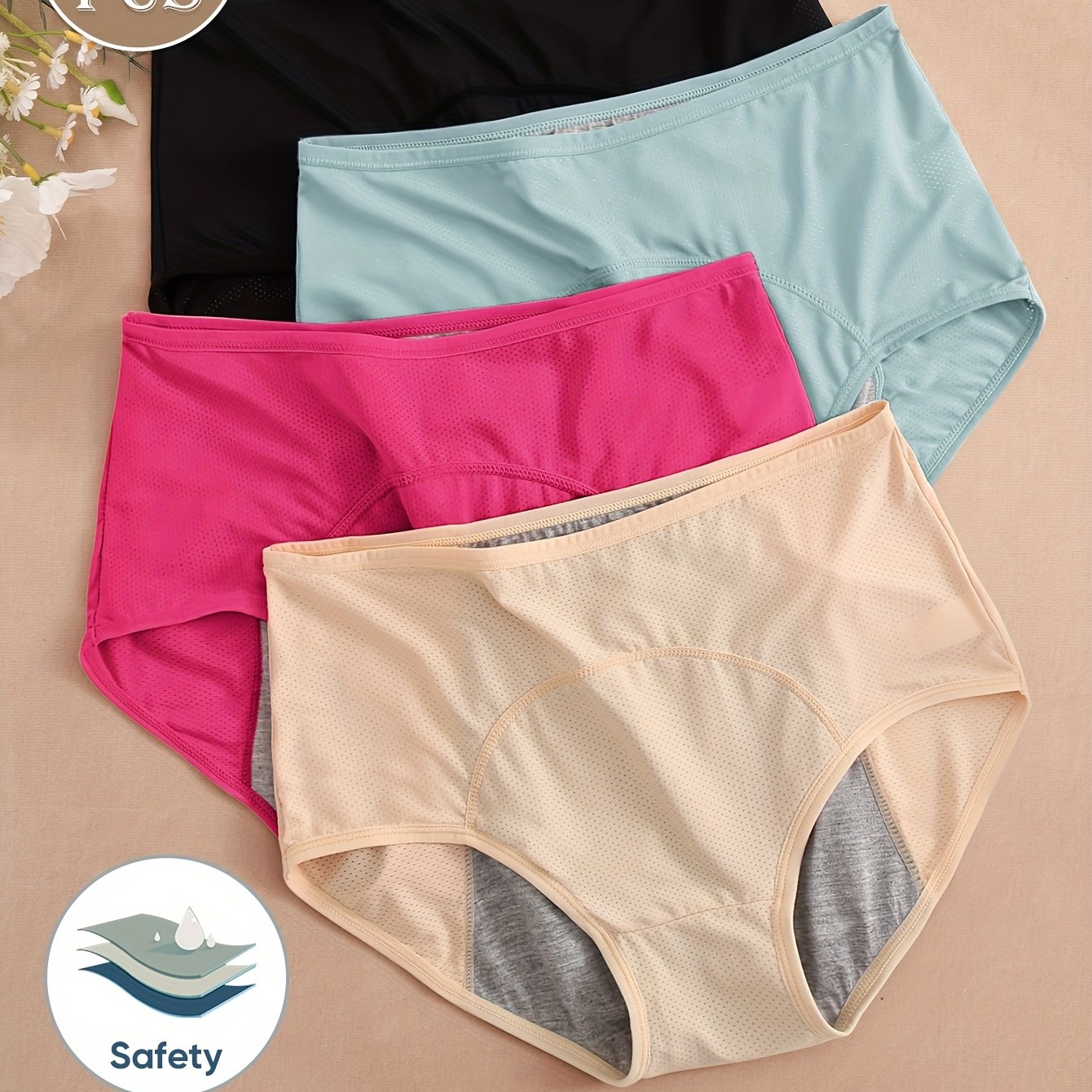 Image of 4pcs Women's Underwear Set, Comfortable Fitted Skin-friendly Traceless High-waist Tummy Control Triangle Panties
