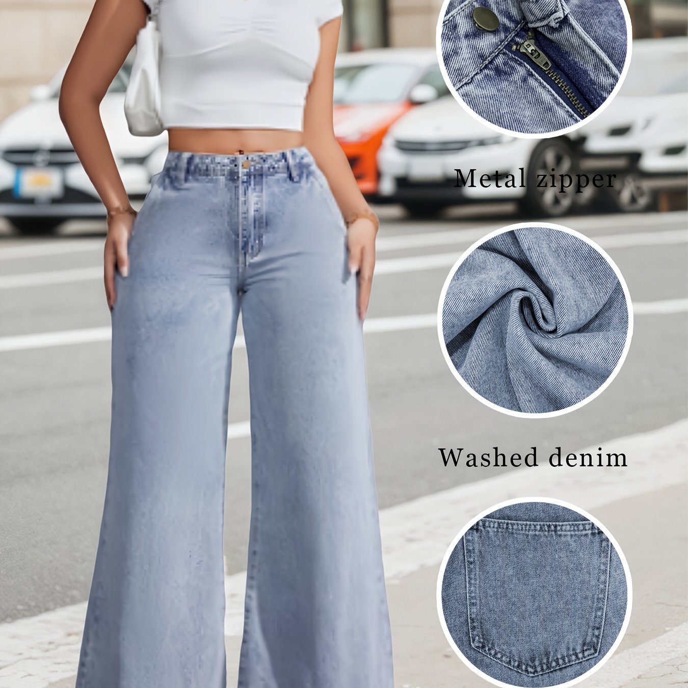 TEMU 2024 Women's Wide Leg Jeans Loose Fashion Jeans Denim Casual High-waisted Overalls Women's Straight Leg Jeans High Waisted Wide Leg Loose Jeans