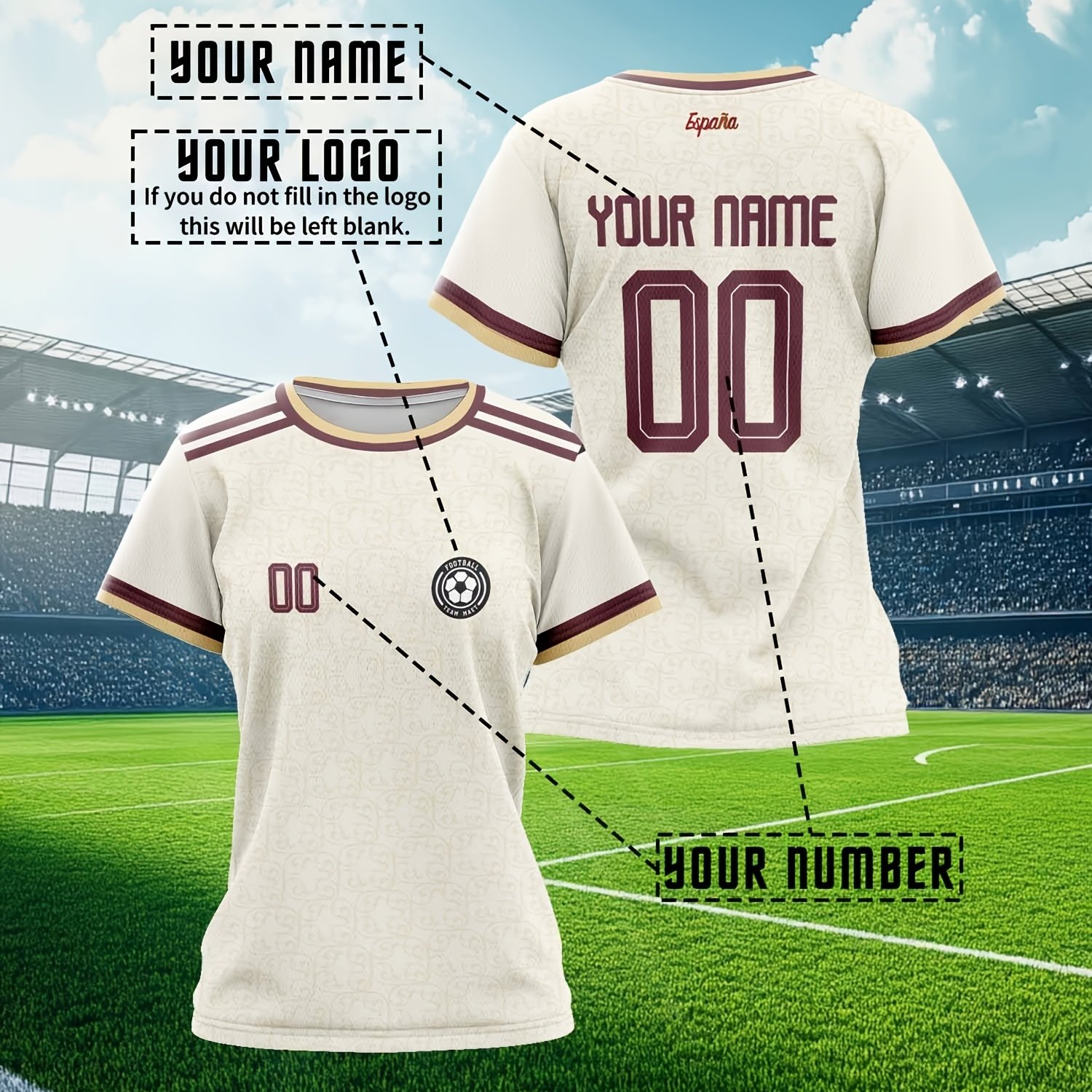 TEMU Camiseta de fútbol con y número personalizado, camiseta deportiva para equipo o entrenamiento individual, cómoda, transpirable, no sofocante,