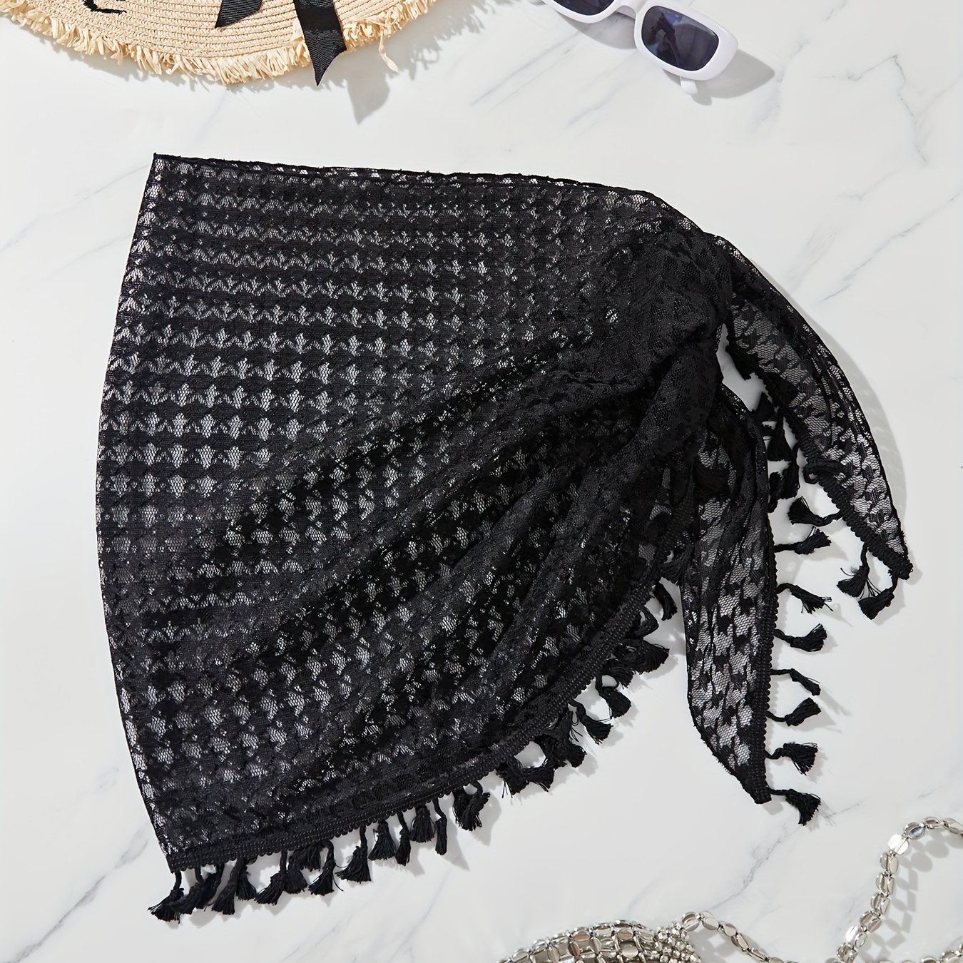 E-shop 25SS Sommer-Trend Damen Hahnentritt Fransen Spitzen Wickelrock für Strandurlaub