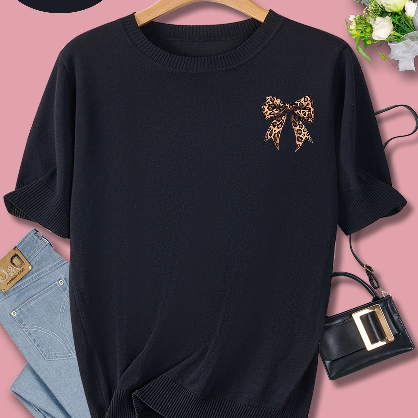 TEMU Nouveau pull à manches courtes et col rond pour femmes, printemps et été, motif imprimé de marque tendance et polyvalent