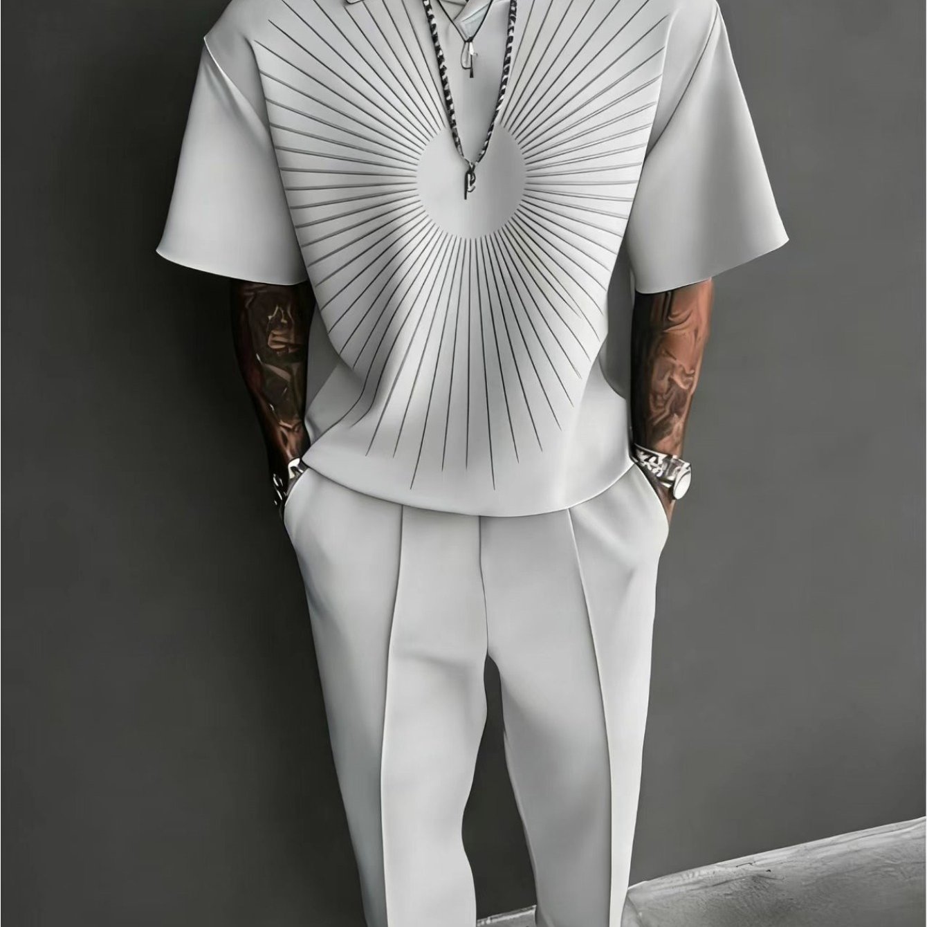 Light Mature Style Men's High-end Leisure Set, Summer Breathable Ray Shirt, Business Leisure Two-piece Set