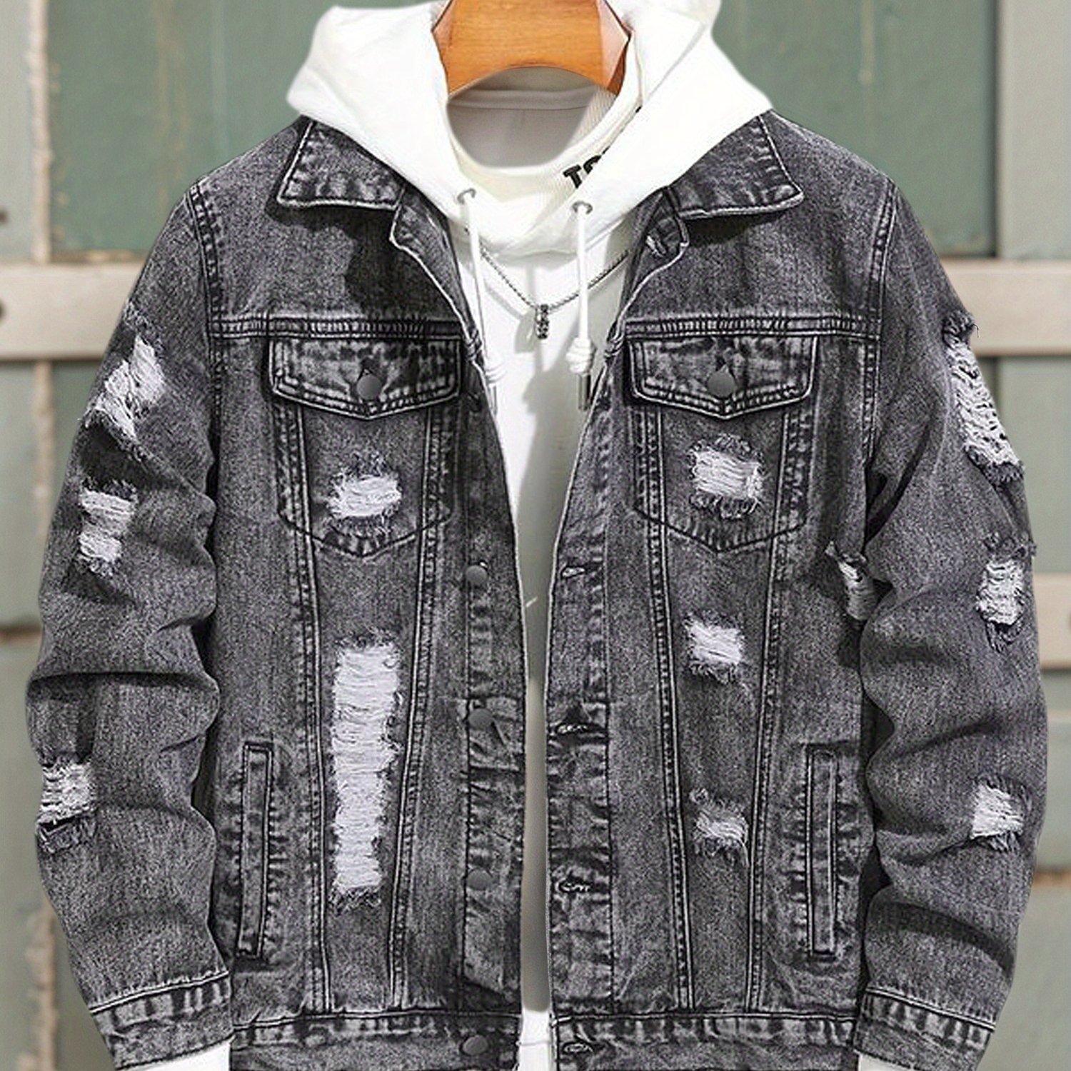 TEMU Men's Style, With Ripped Details, Comfortable And Versatile, Suitable Casual Wear Trendy With Ripped Design, Made Of Durable Snowflake Fabric